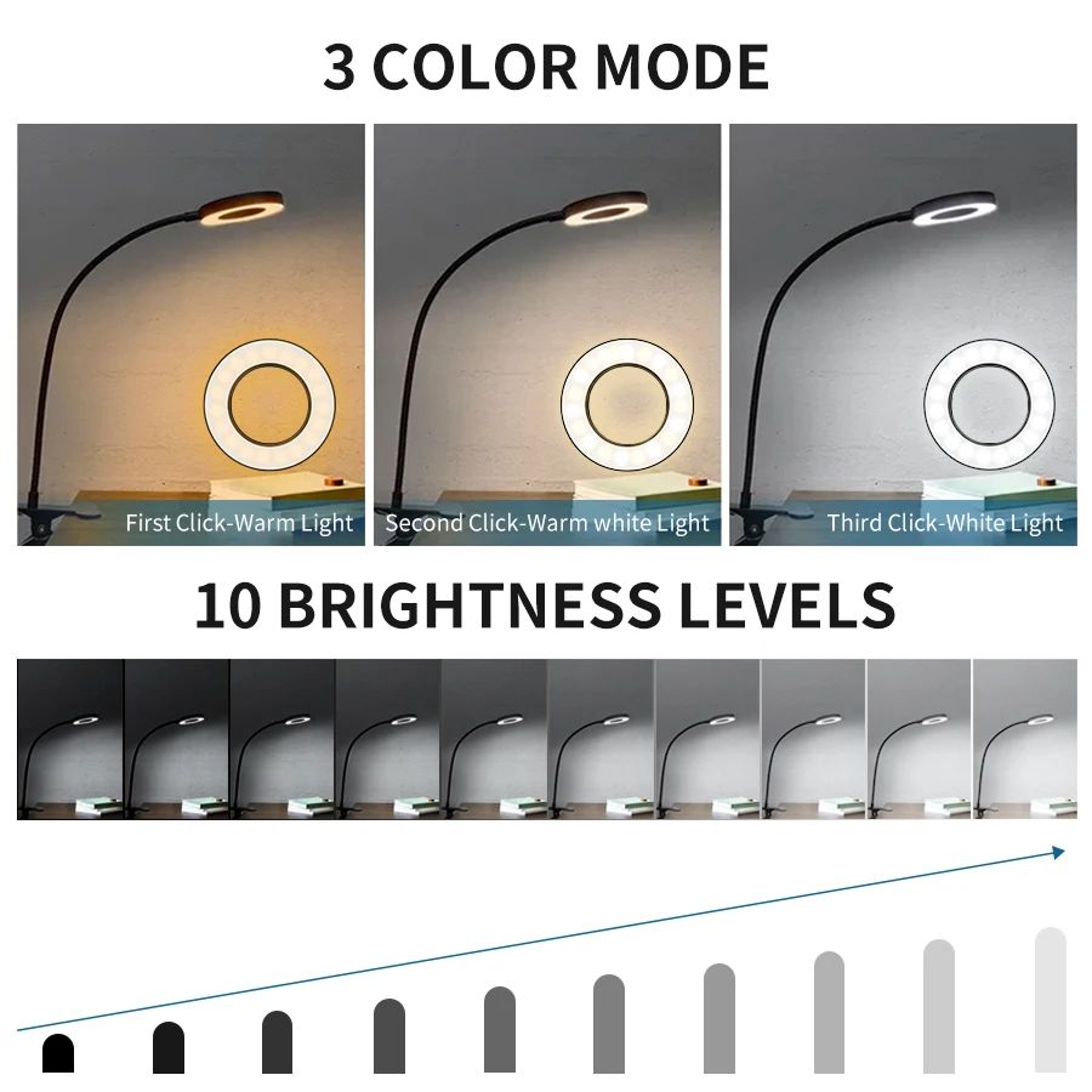 48 LED USB Clip On Desk Lamp With Flexible Gooseneck 3