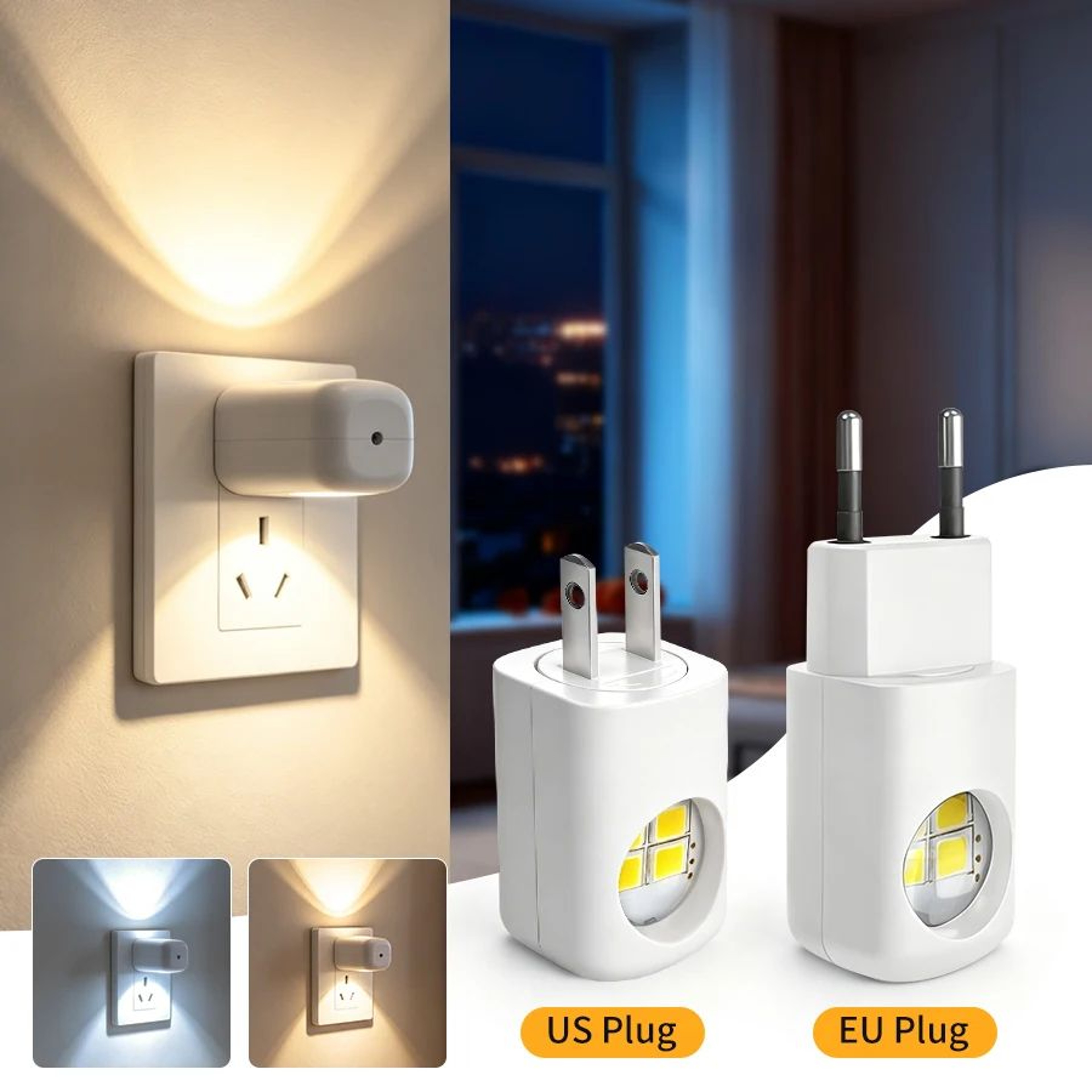 Automatic Sensor LED Plug In Night Light With Warm And Cool White 0