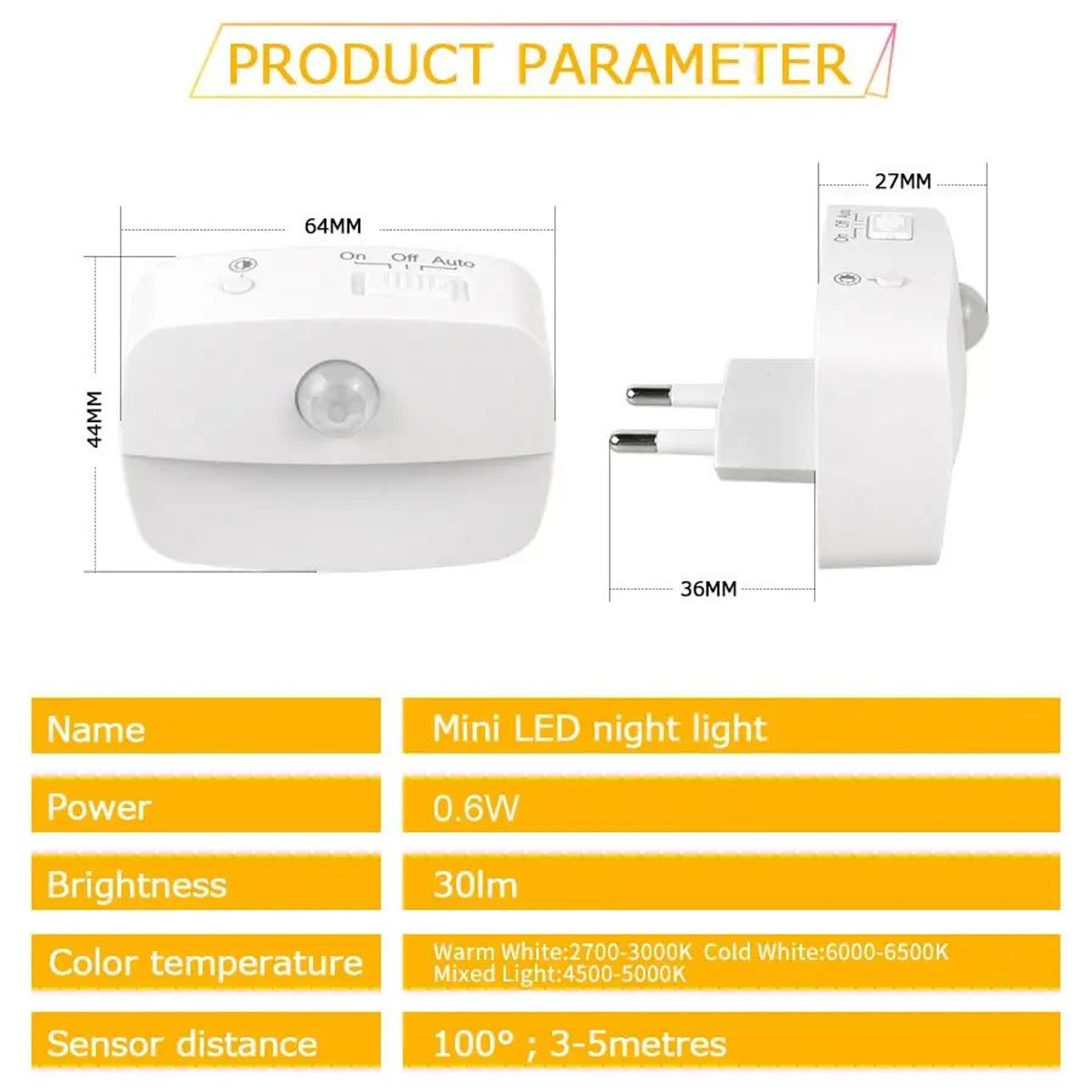 EU Plug Motion Sensor LED Night Light For Hallways And Bedrooms 1