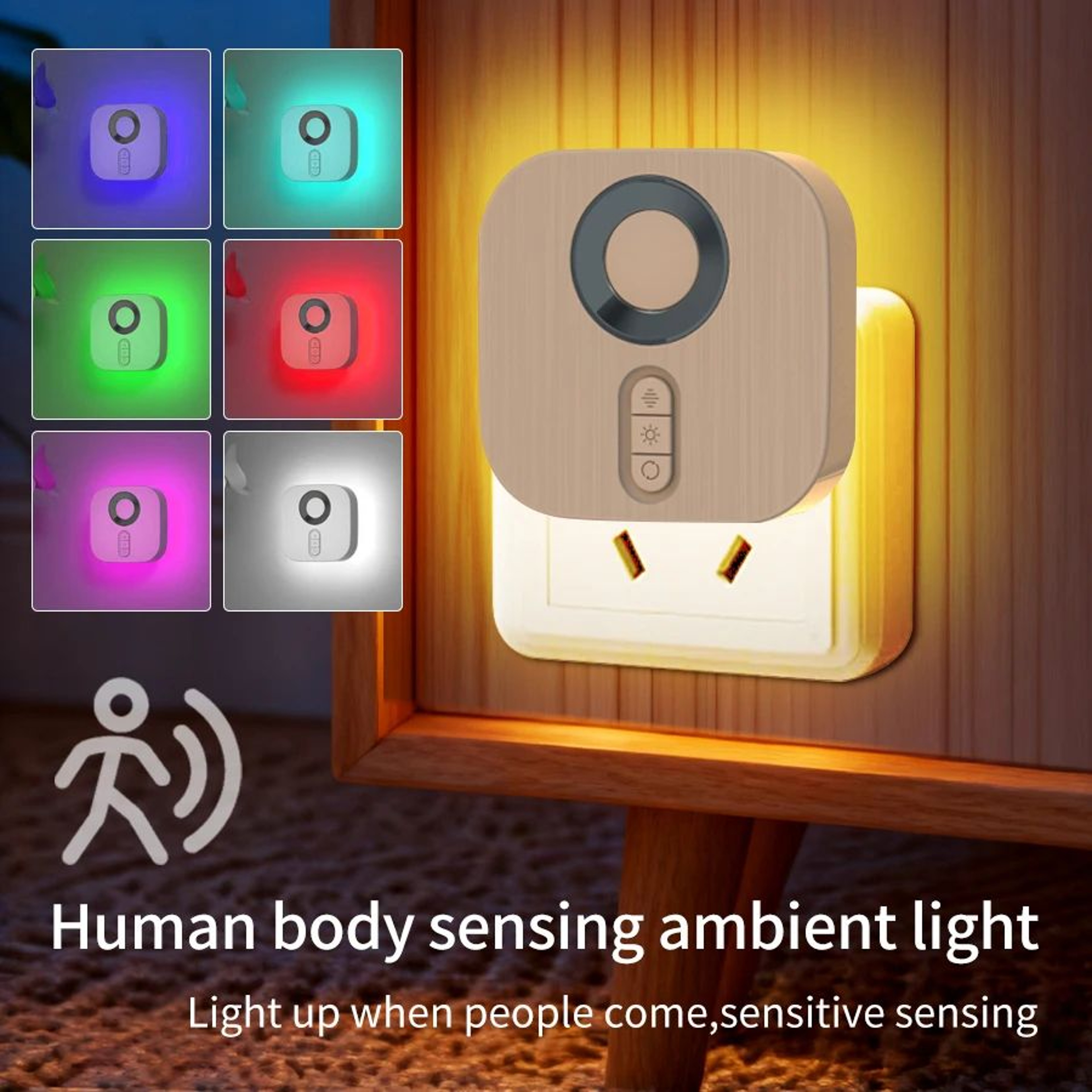 RGB Motion Sensor LED Plug In Night Light 0