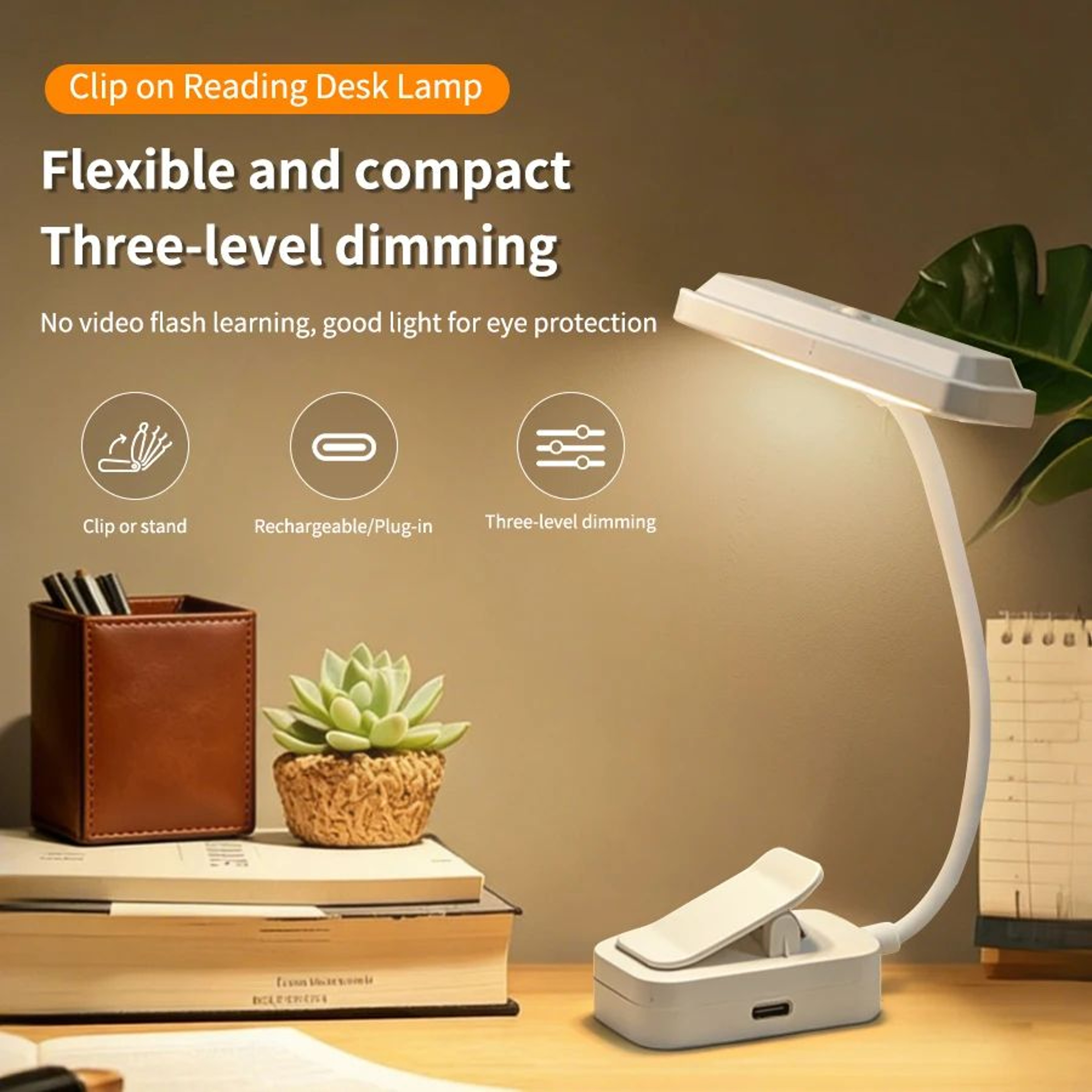 Dimmable LED Clip On Reading Lamp With 360 Degree Gooseneck 6