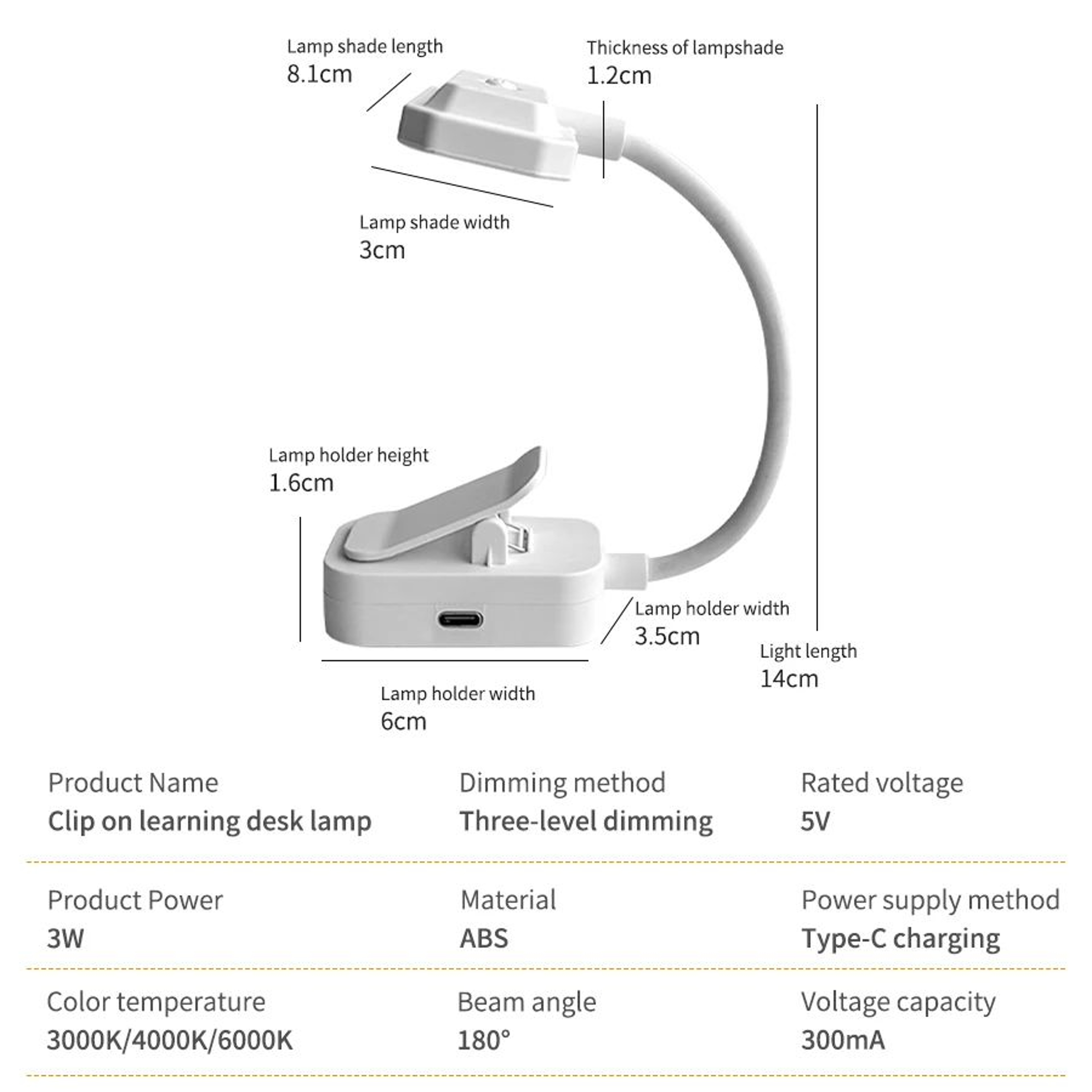 Dimmable LED Clip On Reading Lamp With 360 Degree Gooseneck 5