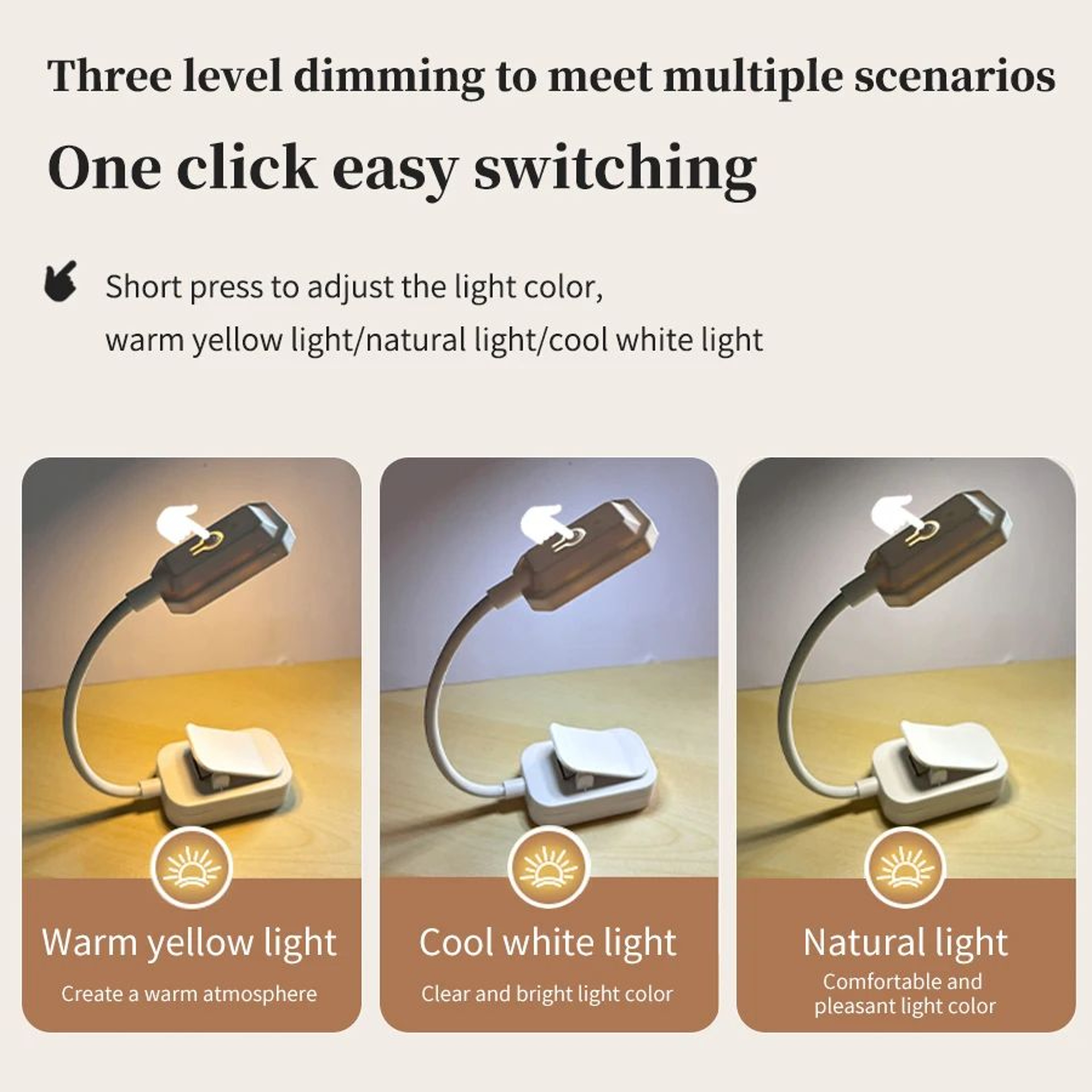 Dimmable LED Clip On Reading Lamp With 360 Degree Gooseneck 3