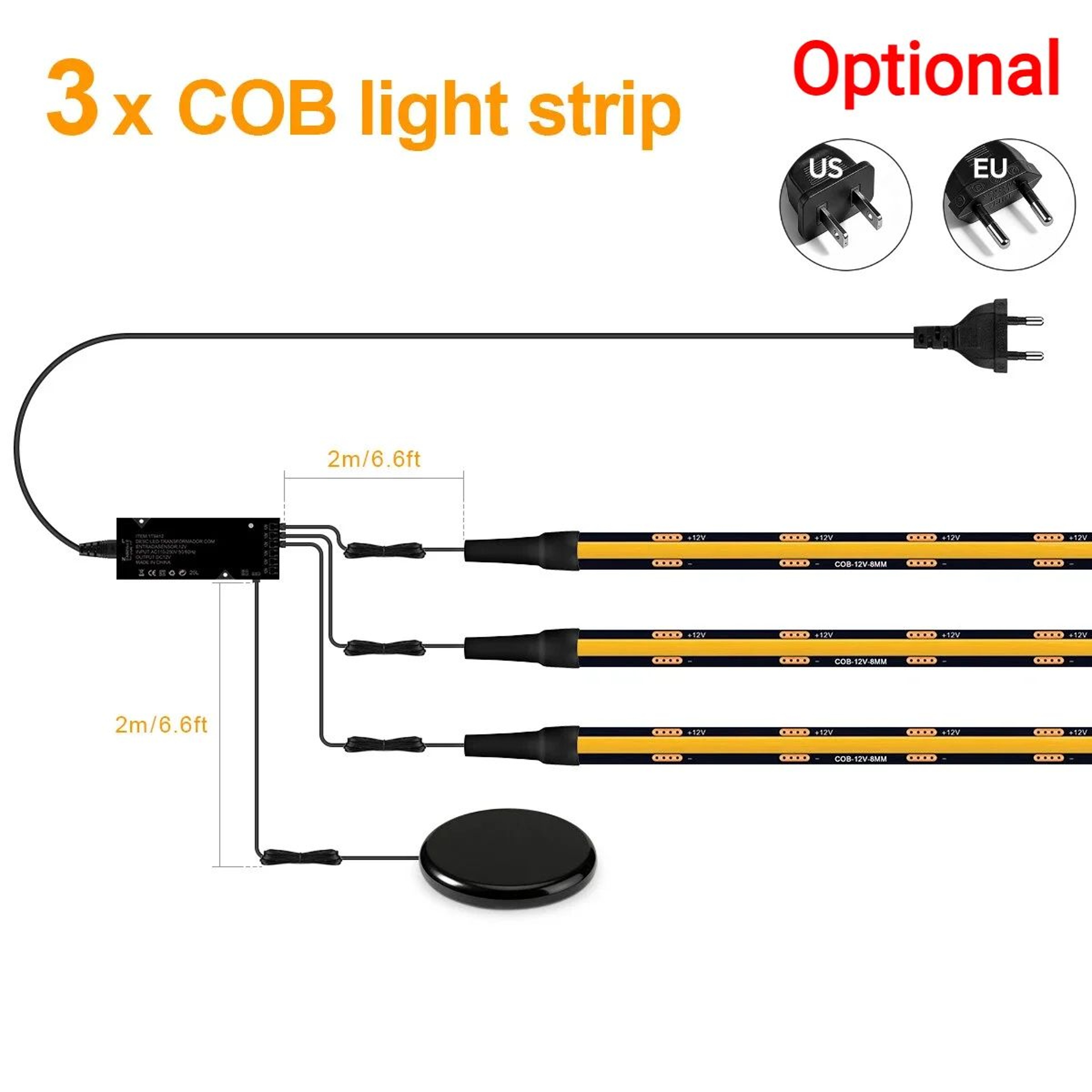 COB LED Under Cabinet Strip Light Kit With Touch Dimmer 8