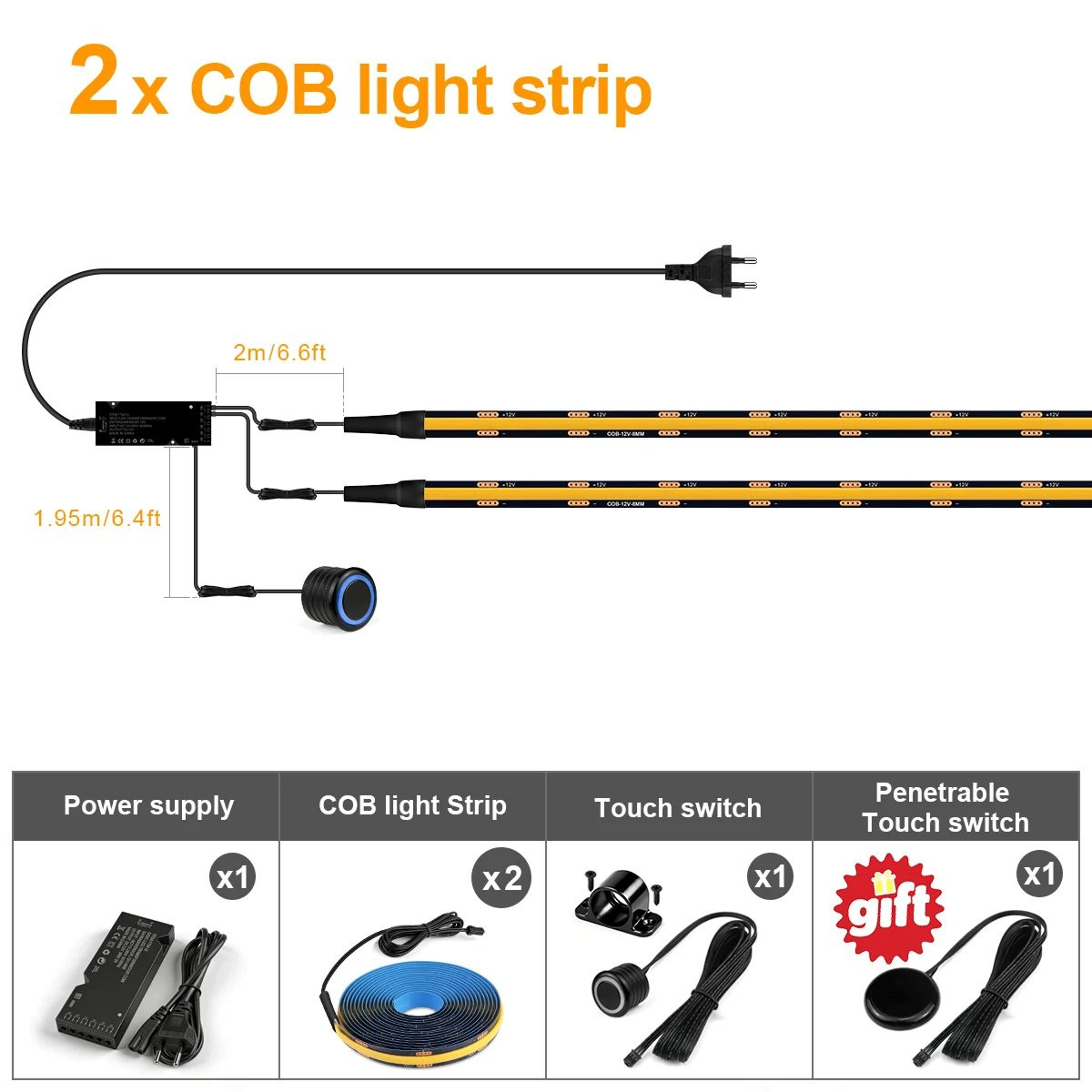 COB LED Wardrobe Light Kit With Hidden Touch Dimmer 7