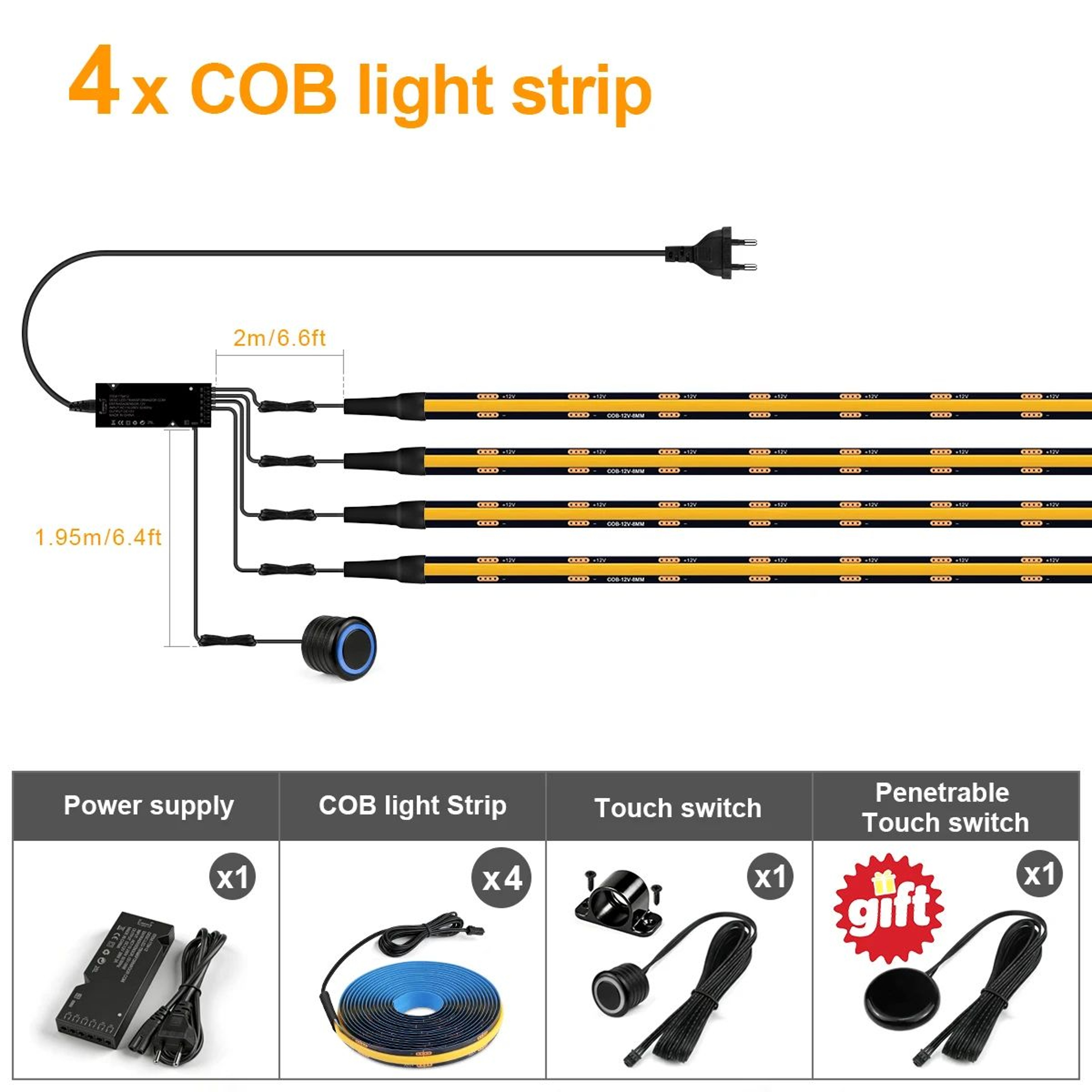 COB LED Wardrobe Light Kit With Hidden Touch Dimmer 9