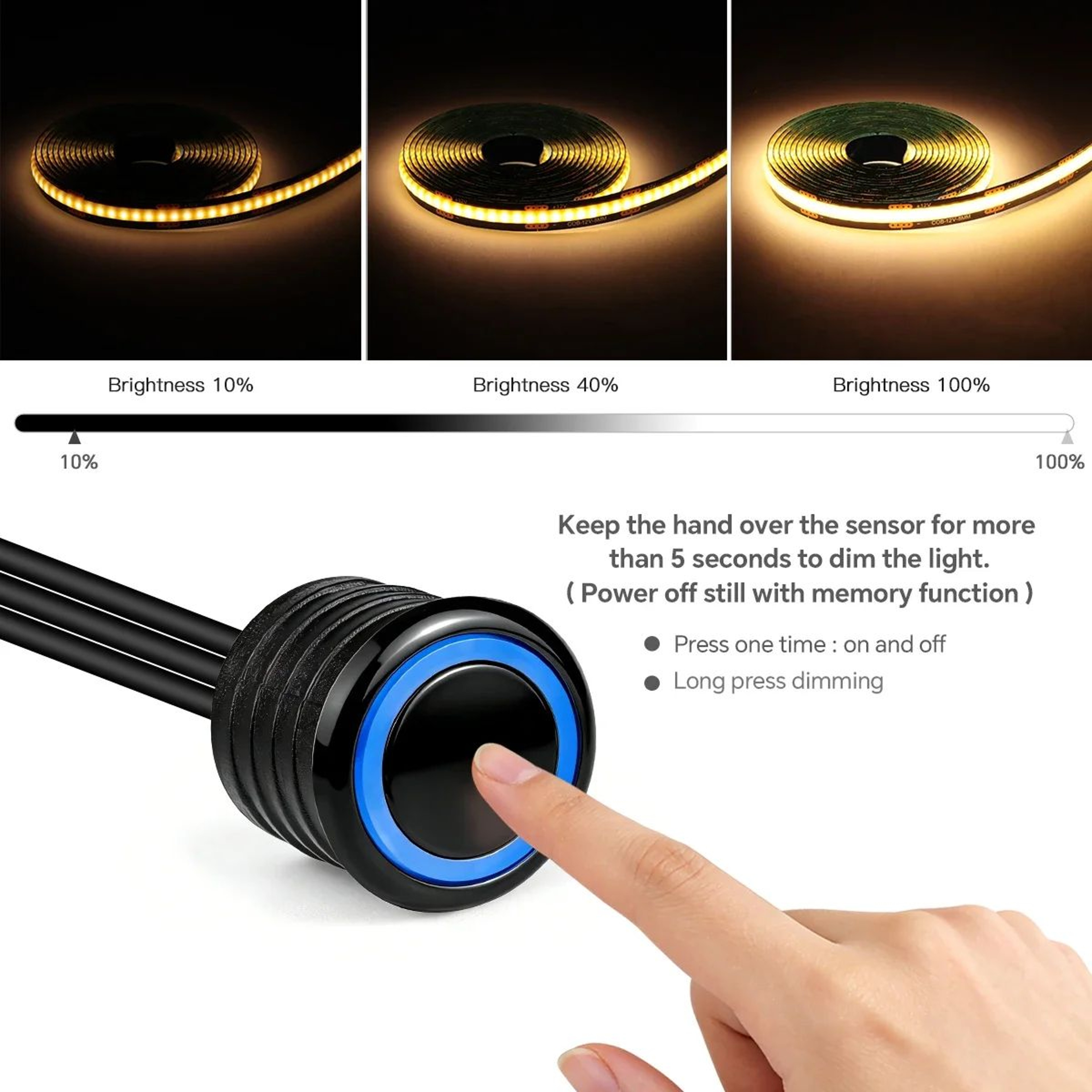 COB LED Wardrobe Light Kit With Hidden Touch Dimmer 5