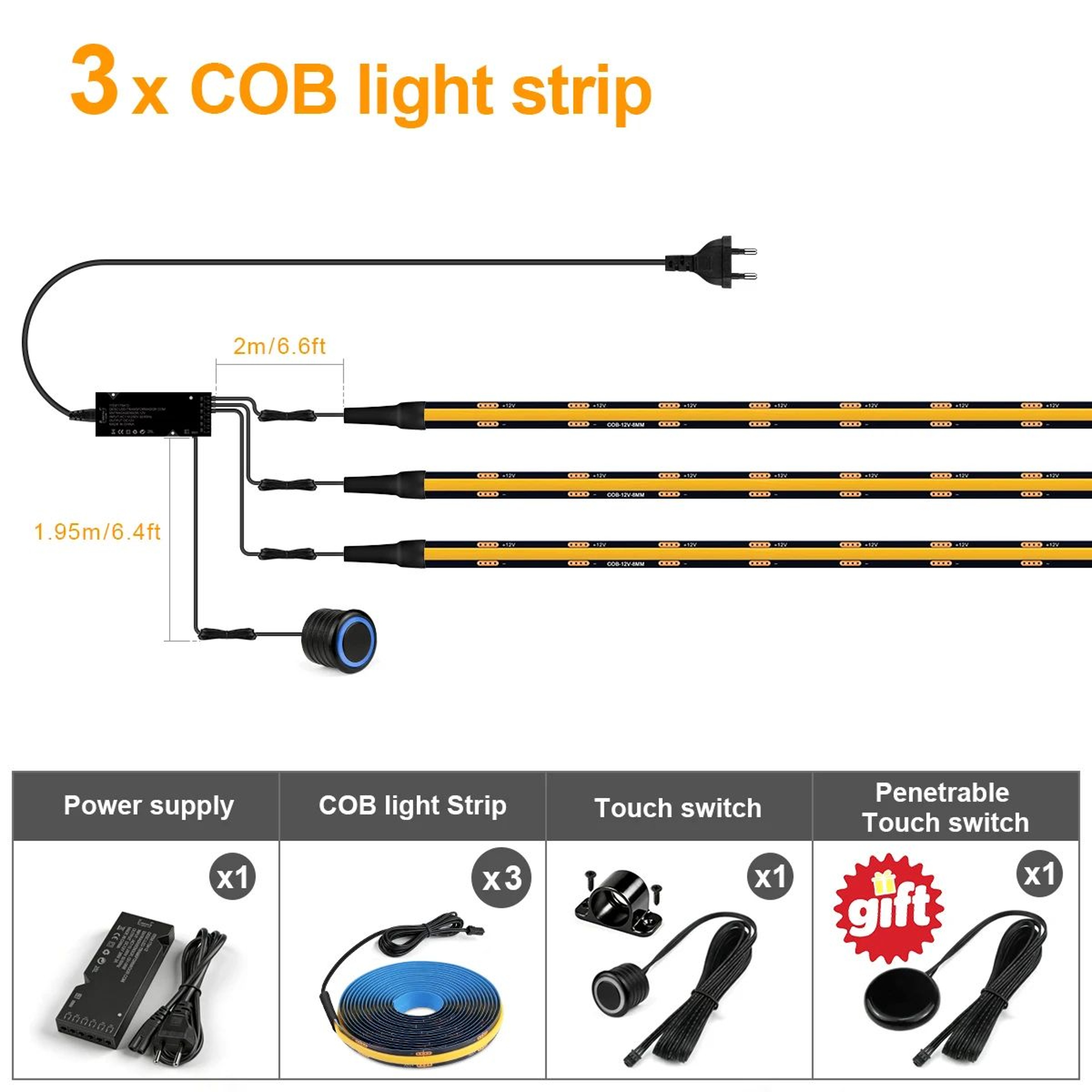 COB LED Wardrobe Light Kit With Hidden Touch Dimmer 8