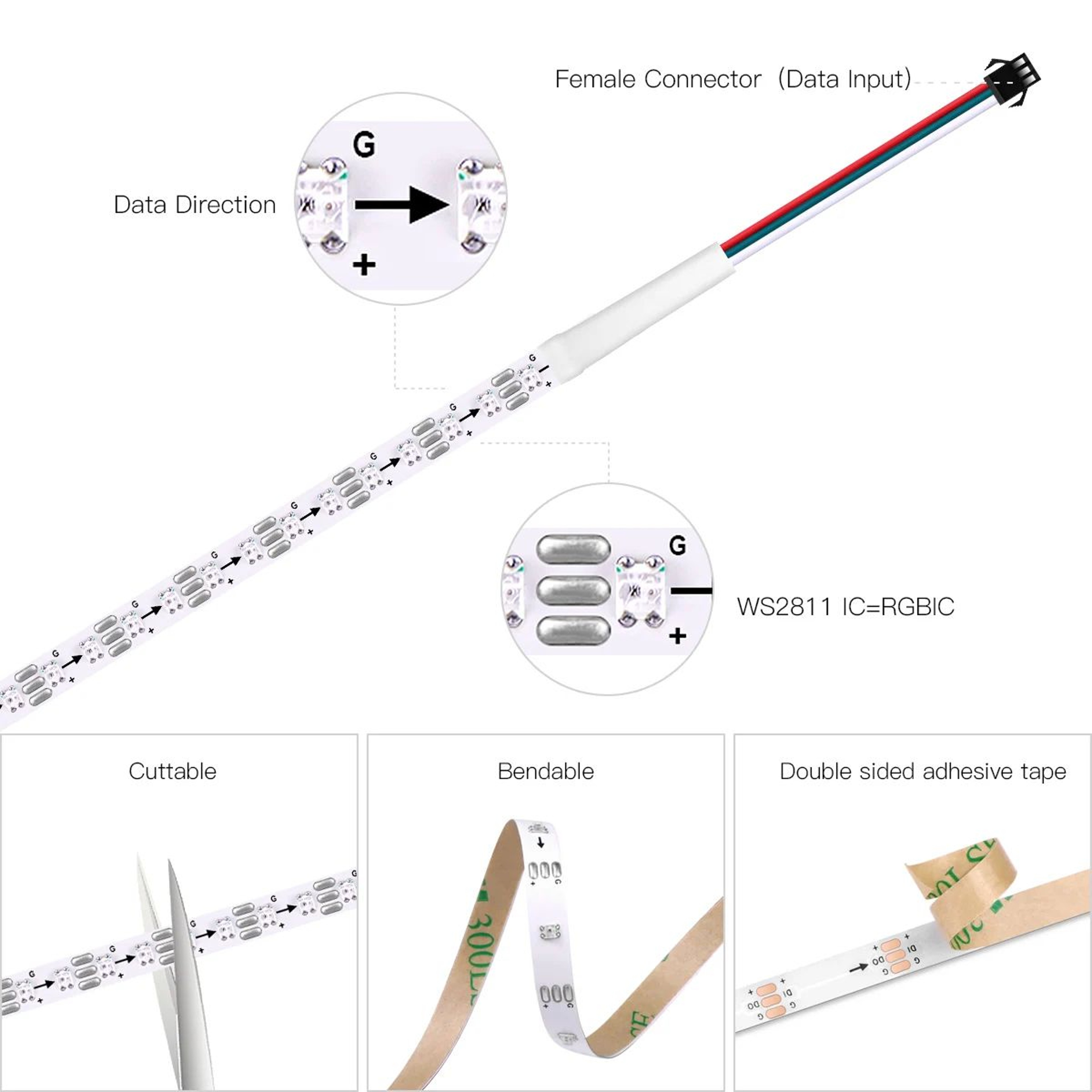5V RGBIC Smart Pixel LED Strip Lights For Room Decor 3