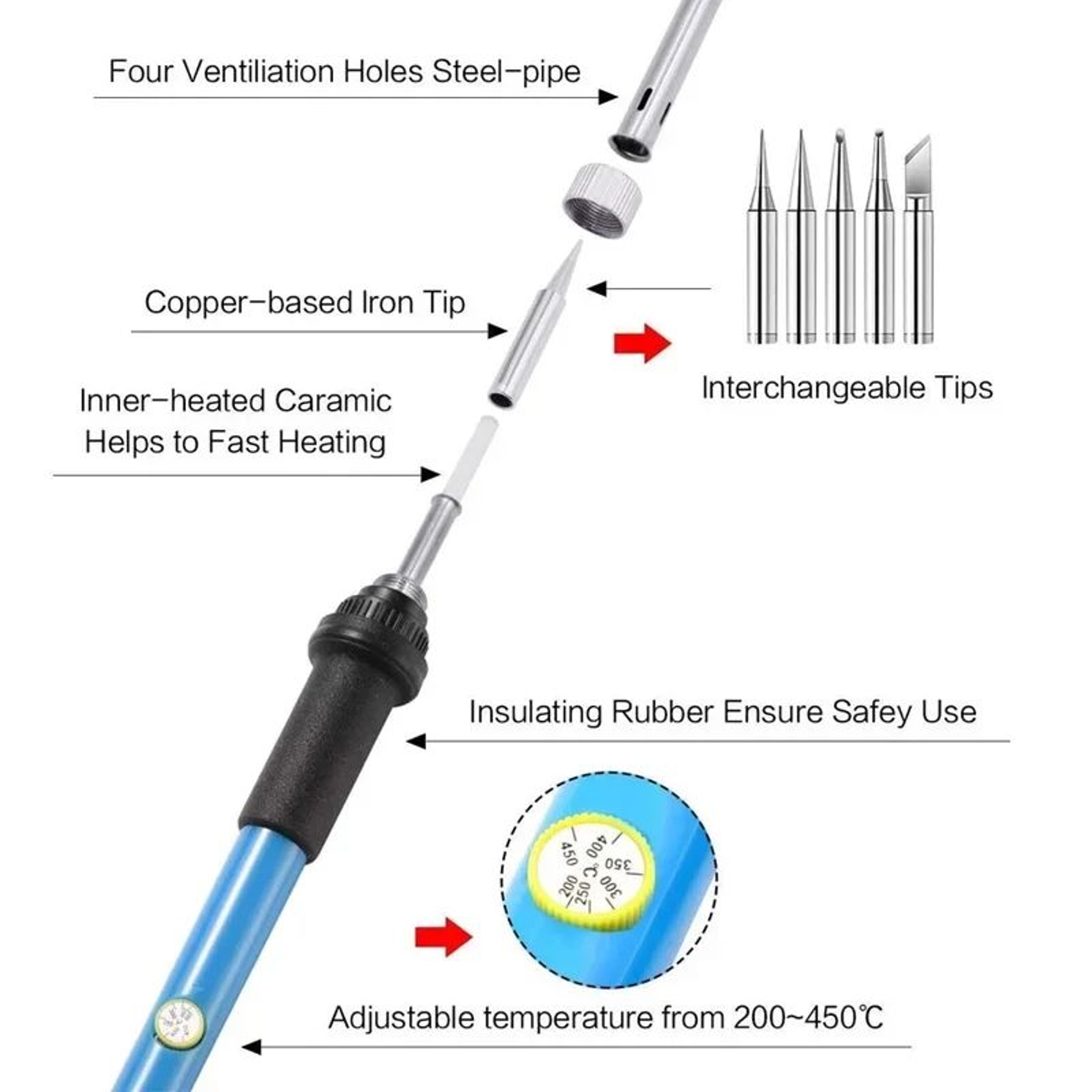 60W Adjustable Temperature Soldering Iron For Electronics Repair 2