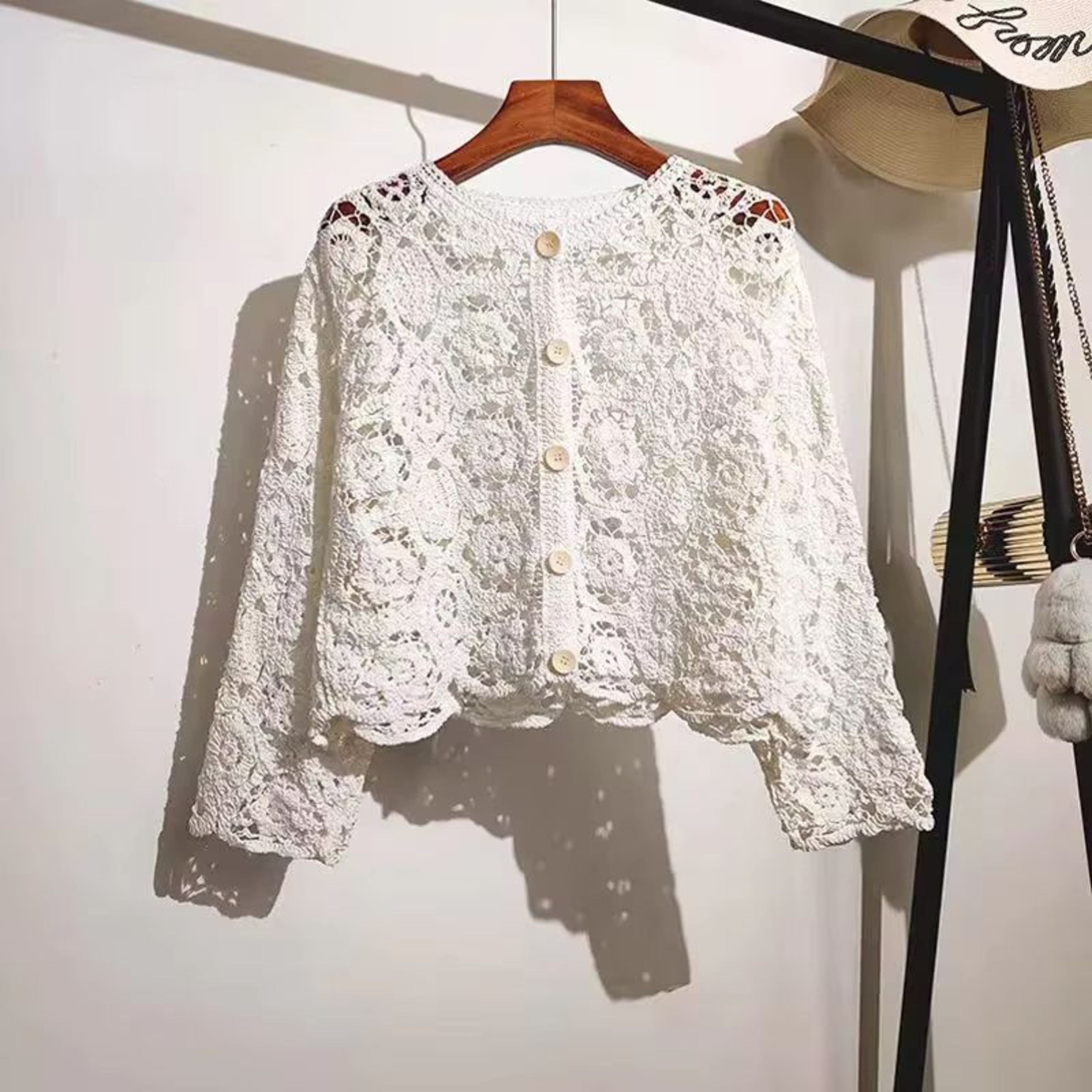 Elegant Crochet Knit ButtonUp Cardigan Beach Cover Up 4