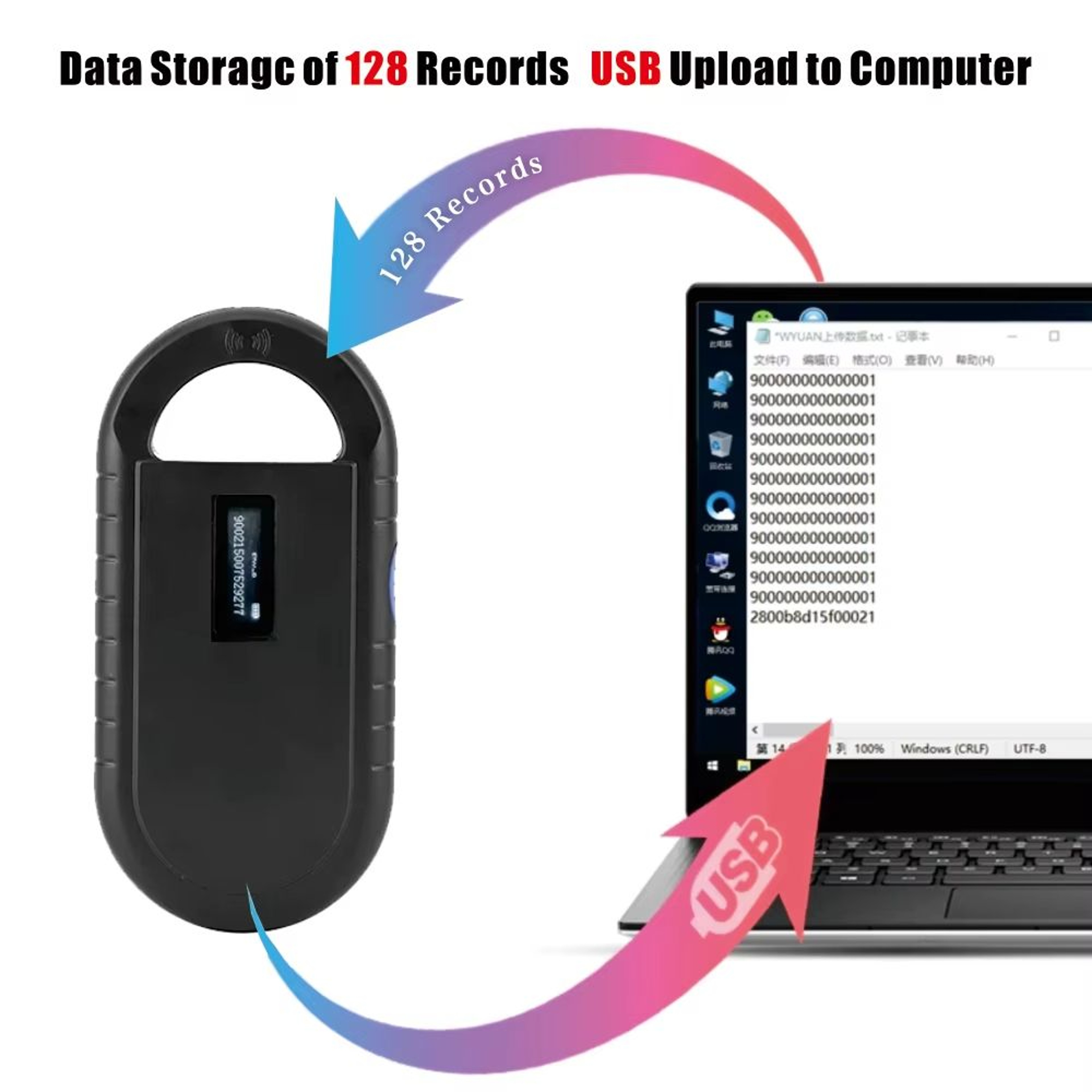 Handheld Pet Microchip Scanner  1342kHz FDXB Animal ID Reader With USB Rechargeable Interface 5