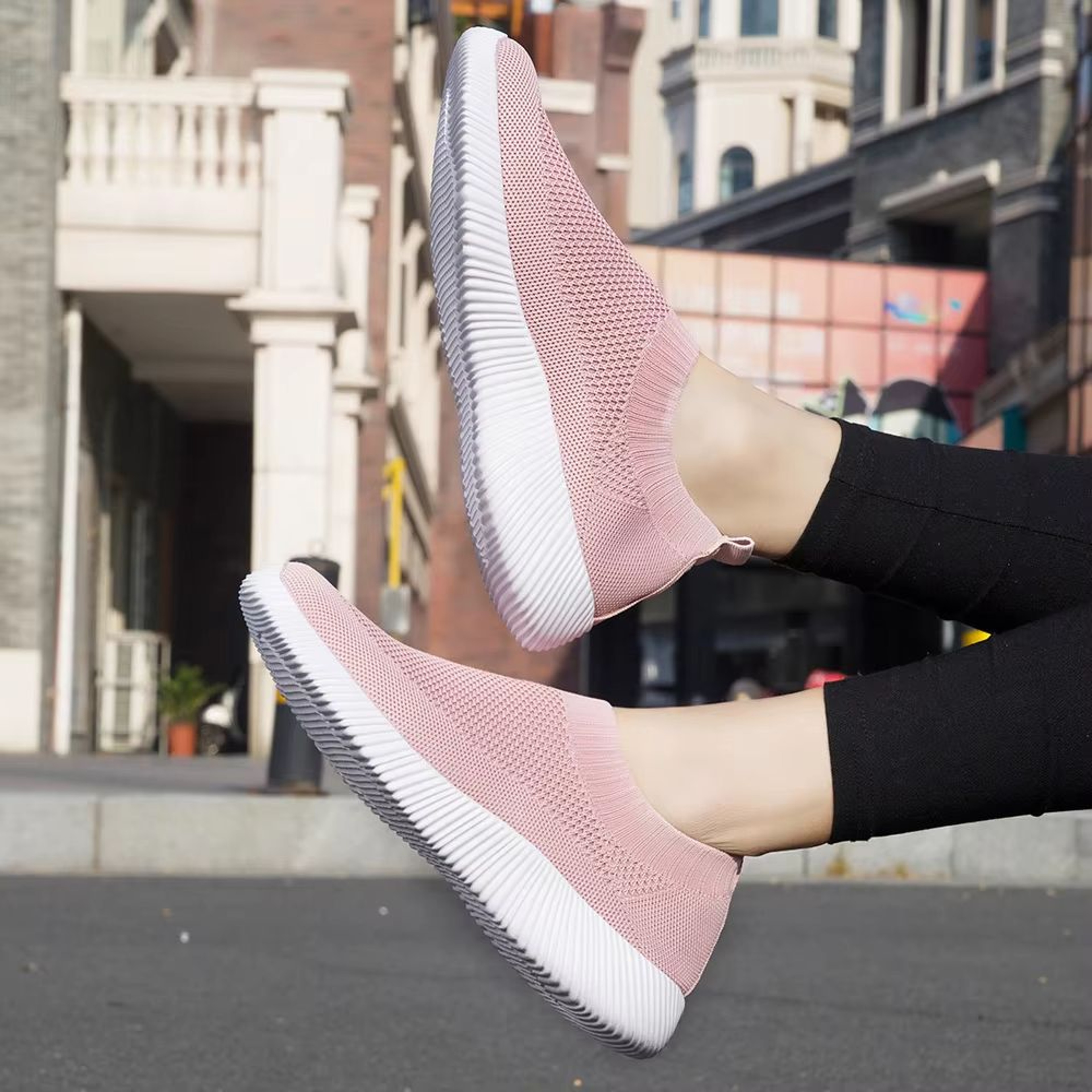 Breathable Slip On Sock Sneakers For Women Walking Shoes Knit Upper 4