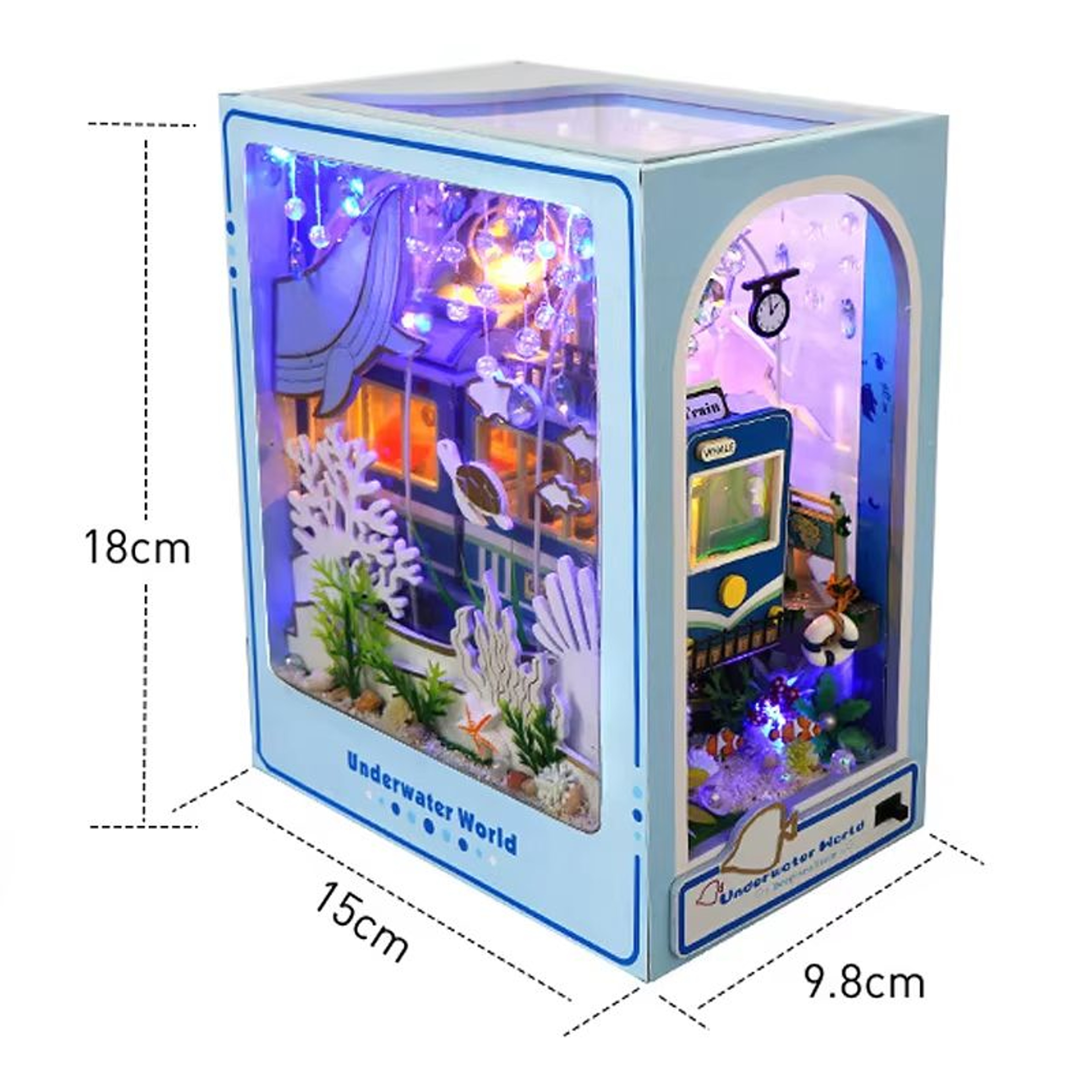 DIY Book Nook Kit Wooden Dollhouse Building Set LED Bookshelf Insert Miniature House Bookend 13
