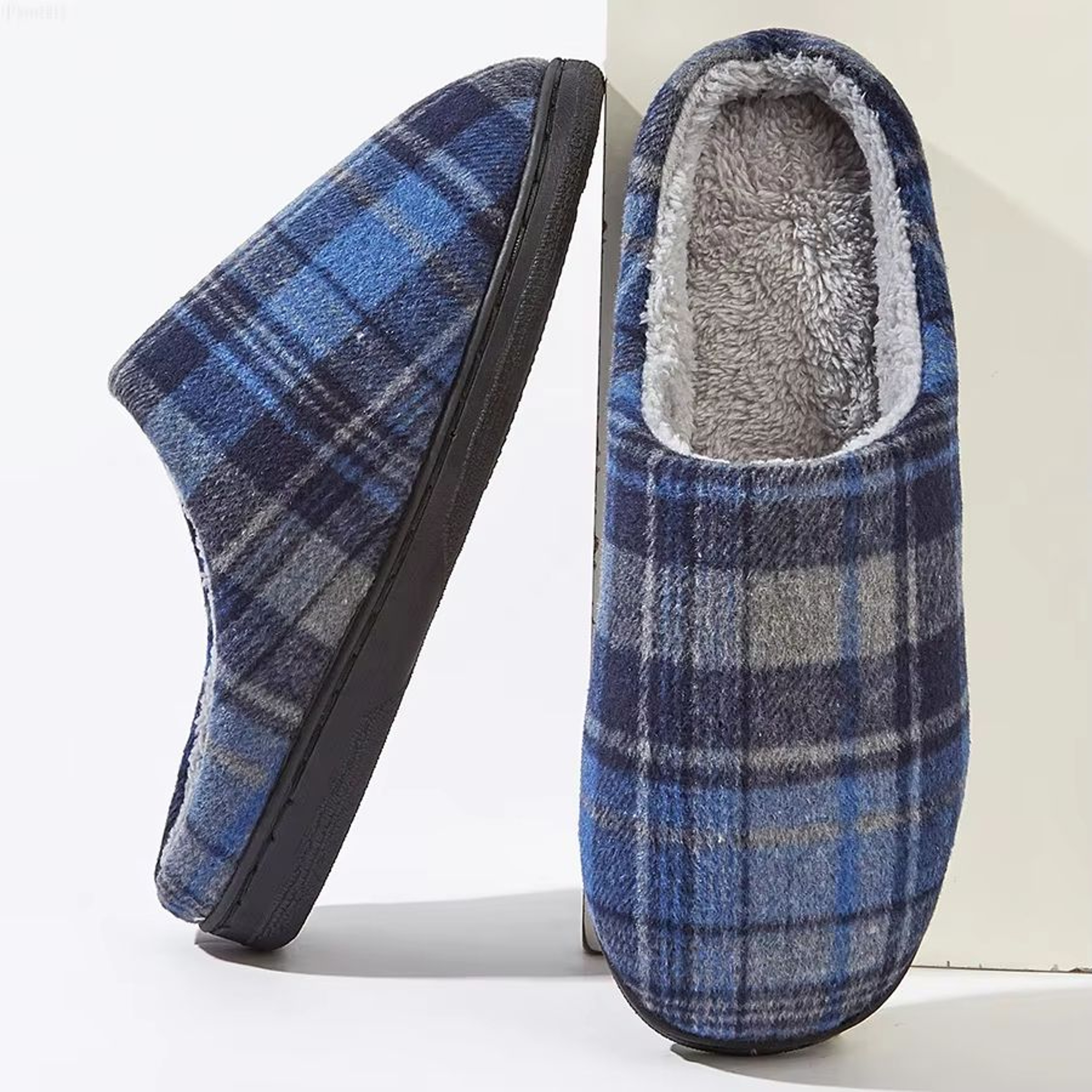 Mens House Slippers Plaid Memory Foam Warm Furry Indoor Bedroom Shoes 6