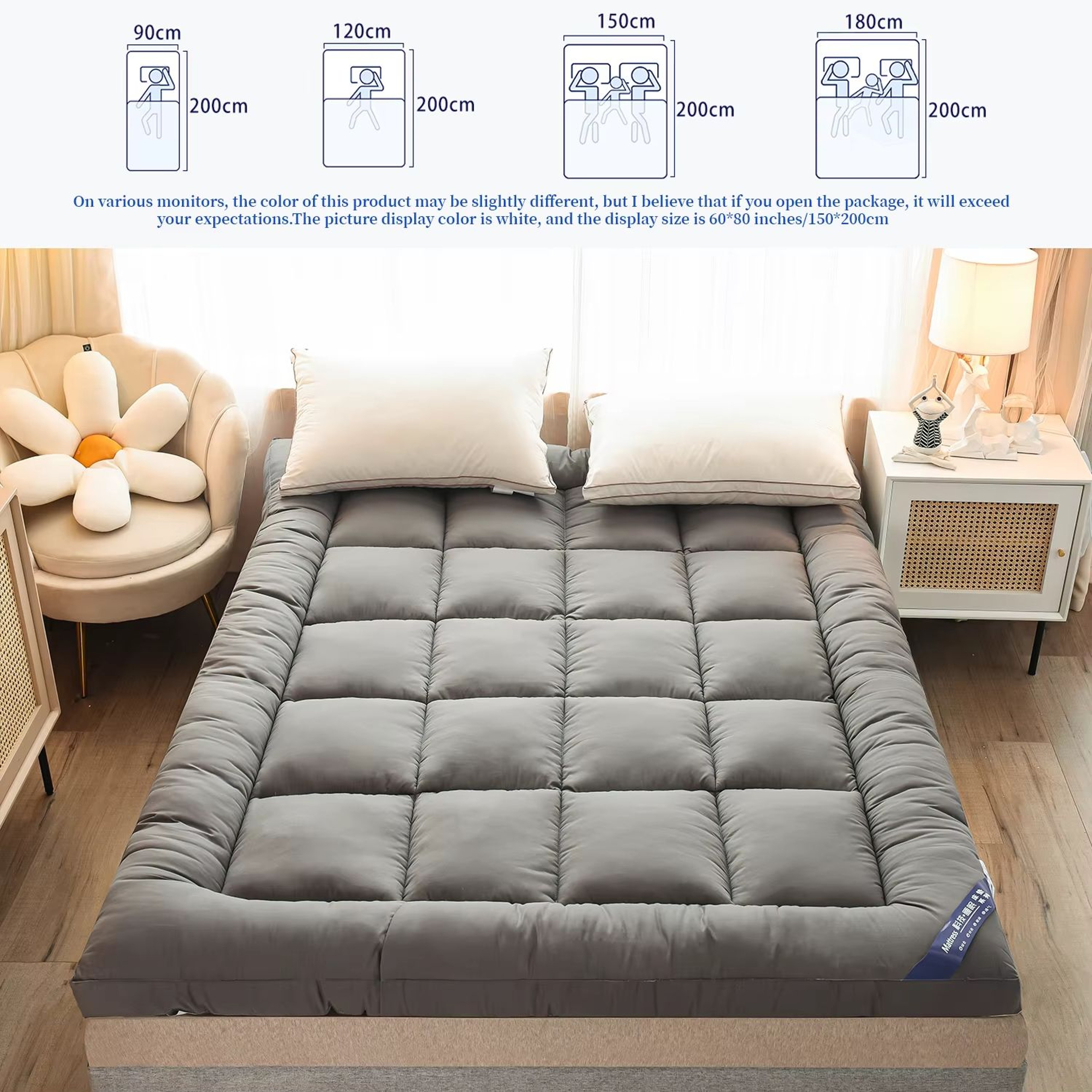 Queen Mattress Topper  Extra Thick 1000 GSM Bed Pad With Elastic Pocket For Body Pain Relief  Comfo