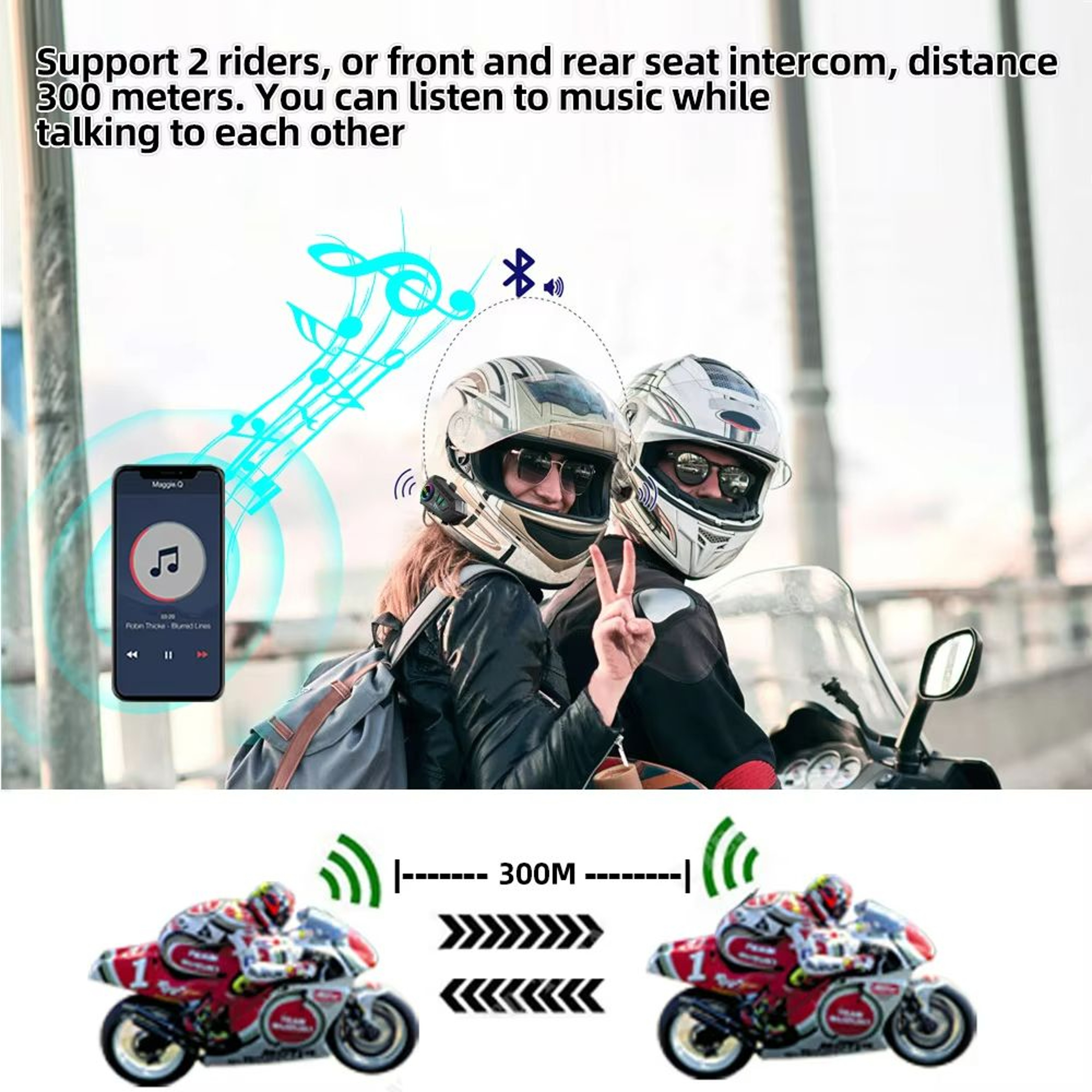 Motorcycle Bluetooth Intercom Headset  Waterproof Helmet Communication System With Music Sharing Fo 1