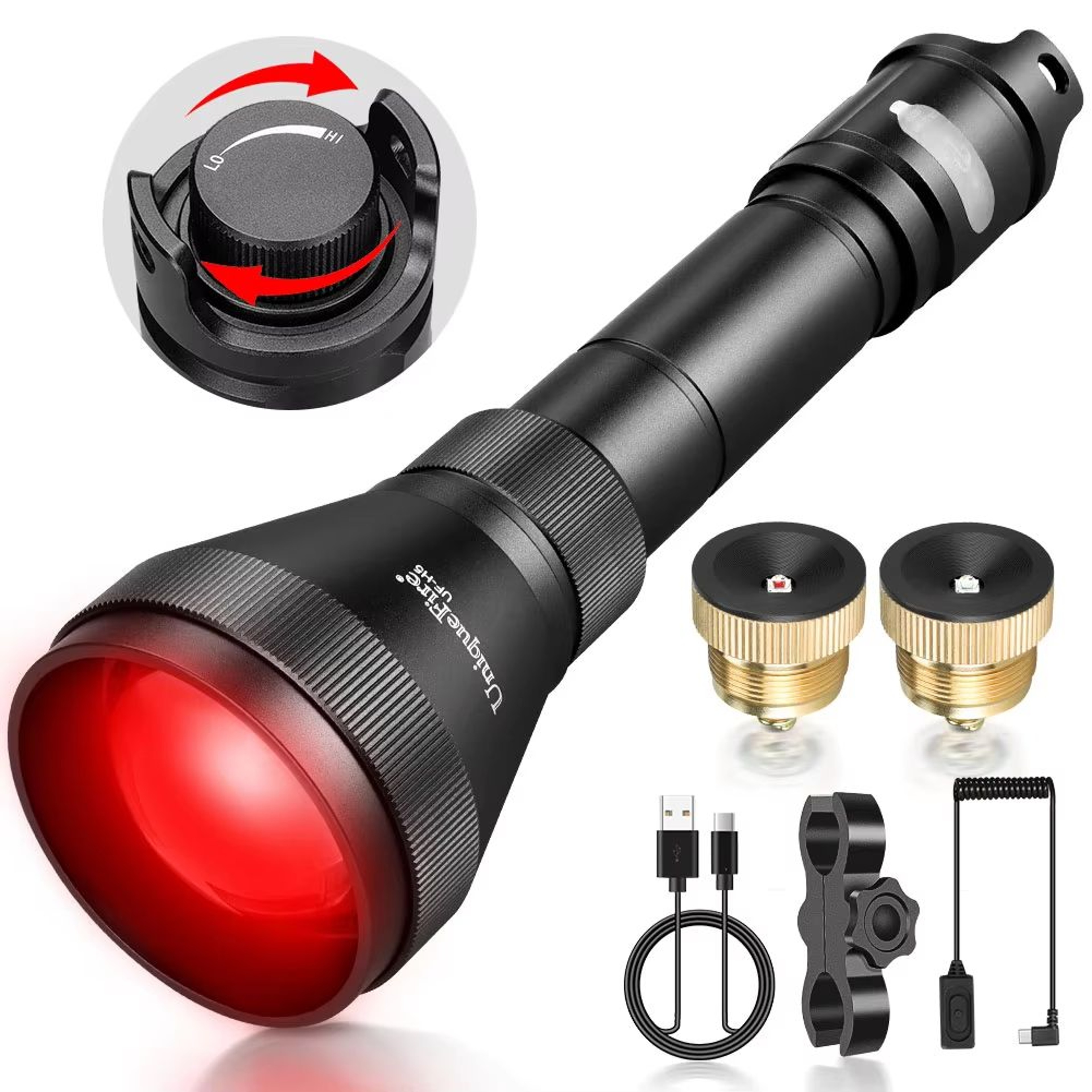 UniqueFire H5 Red Light Flashlight  Rechargeable Zoomable LED Torch With Dimmer Switch  USBC For Ou 9