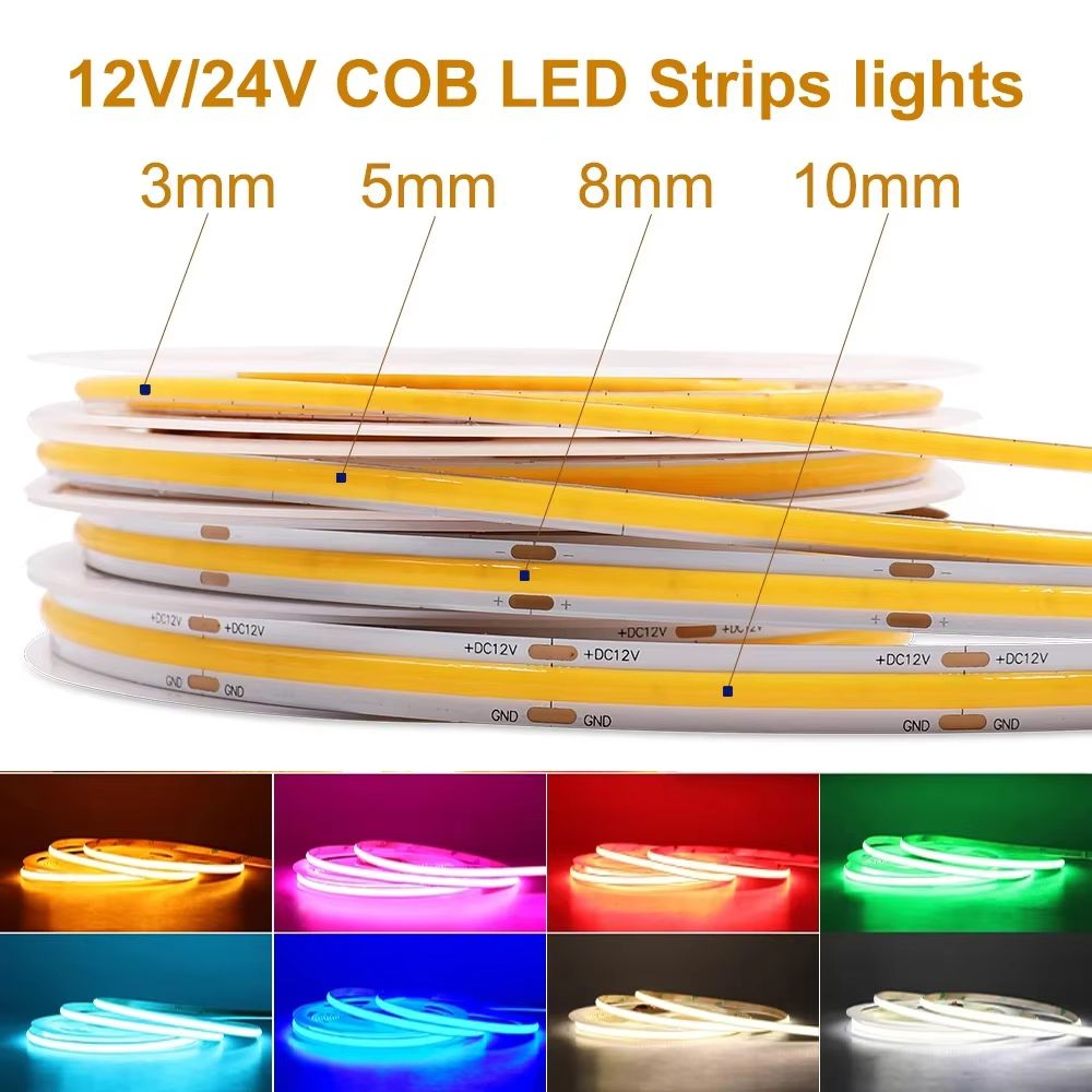 Flexible COB LED Strip Light 12V24V  High Brightness Dotless Tape Lighting For Home Auto And DIY De 0