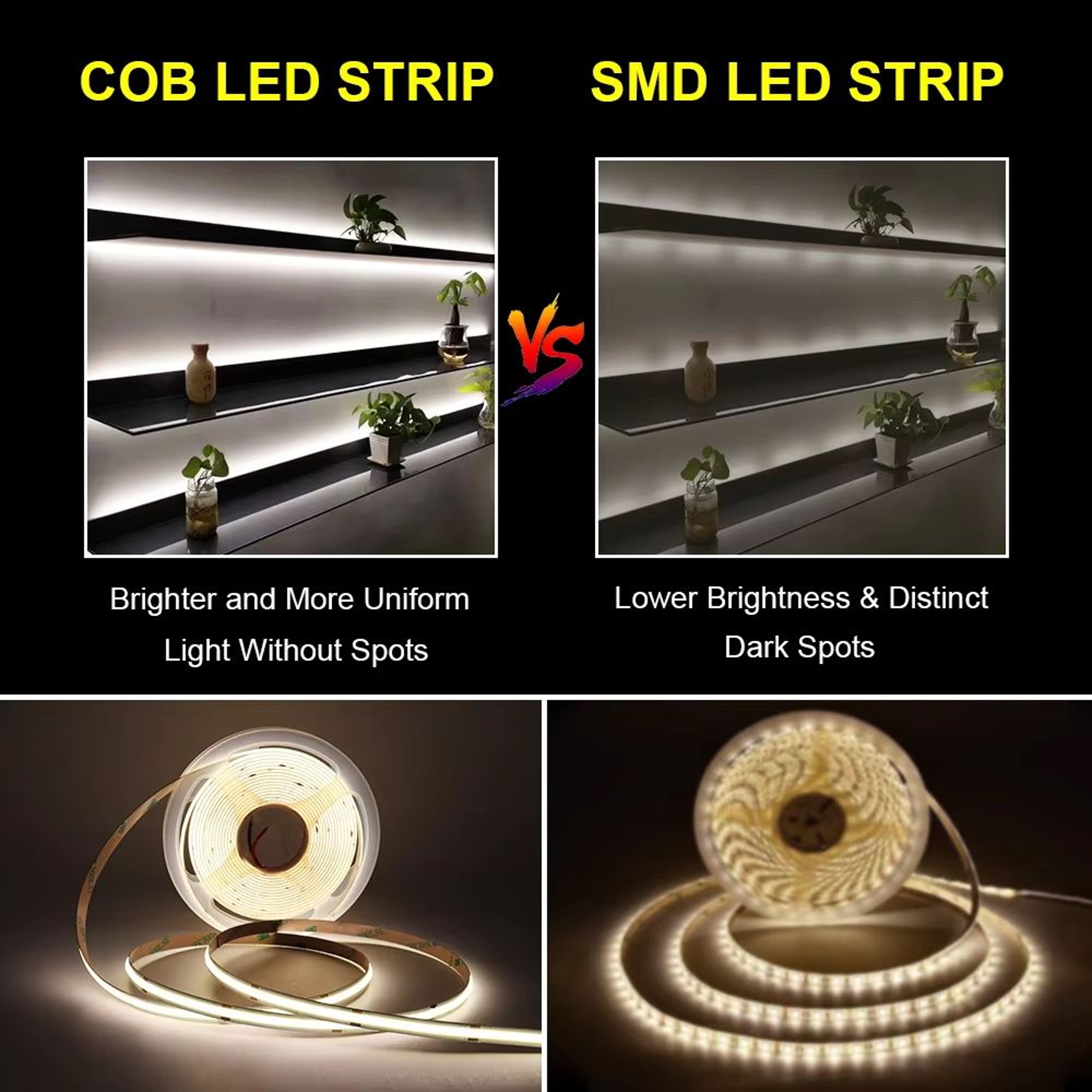 Flexible COB LED Strip Light 12V24V  High Brightness Dotless Tape Lighting For Home Auto And DIY De 4