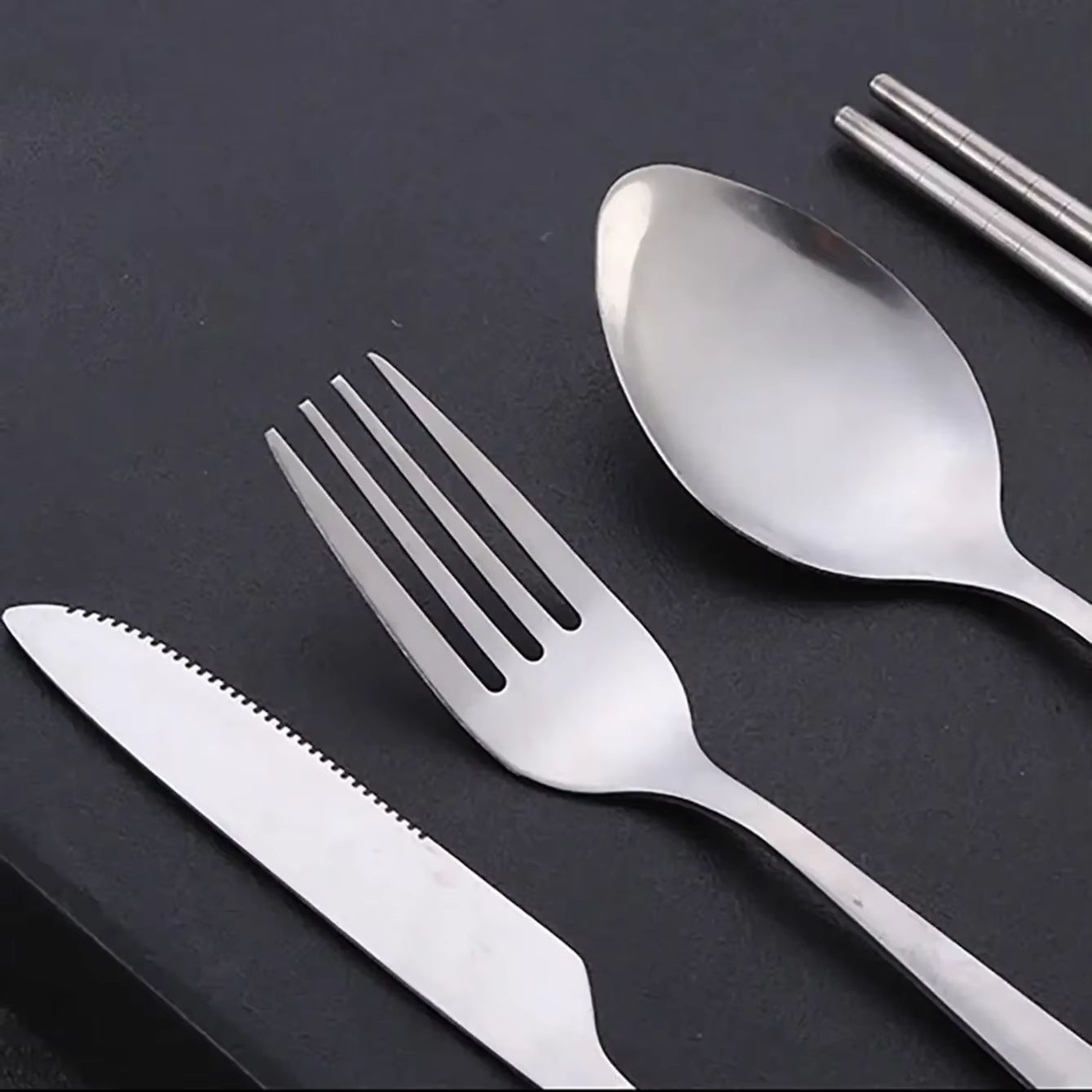 TravelMate 4Piece Stainless Steel Cutlery Set  Portable Spoon Fork Knife  Chopsticks With Storage C 2