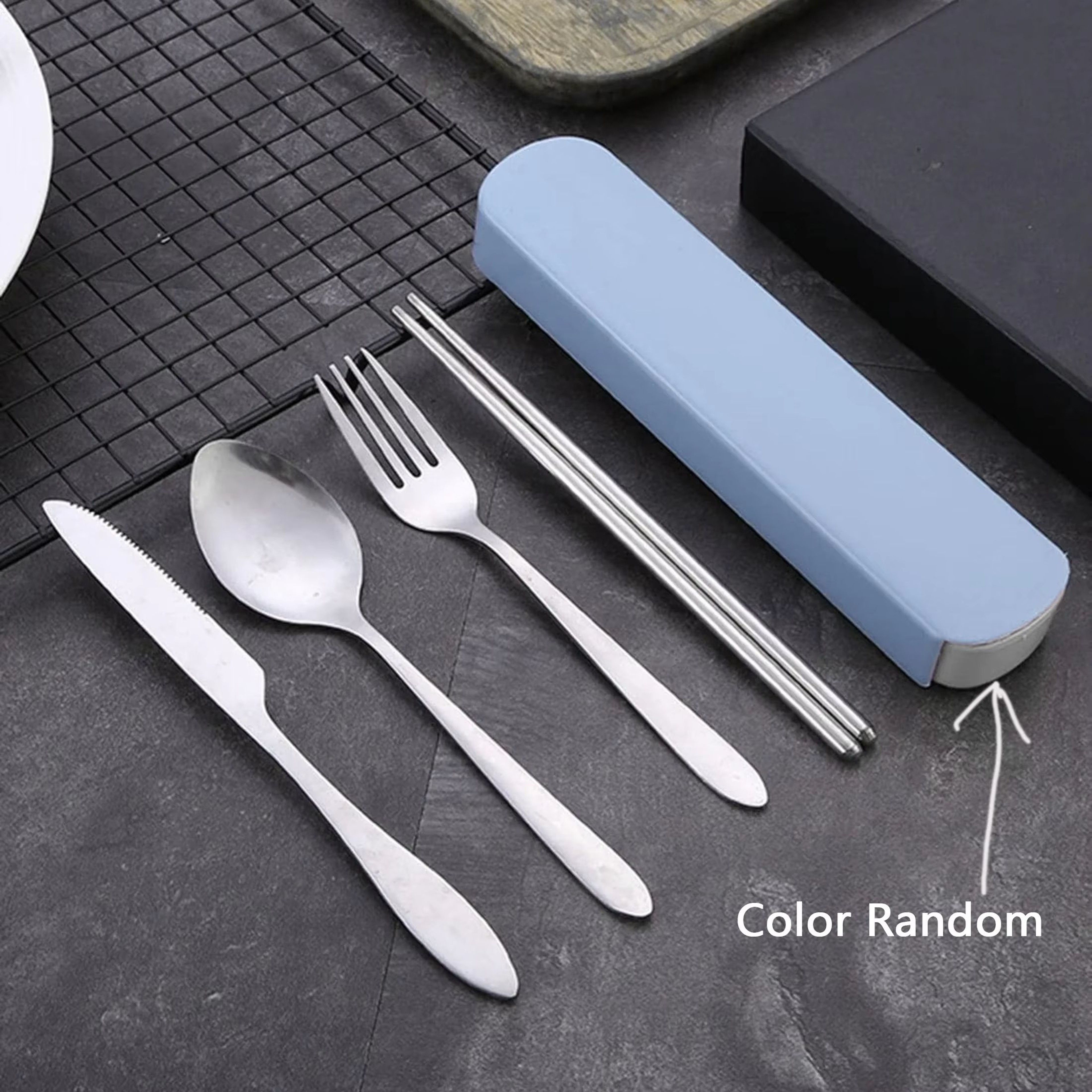 TravelMate 4Piece Stainless Steel Cutlery Set  Portable Spoon Fork Knife  Chopsticks With Storage C 5