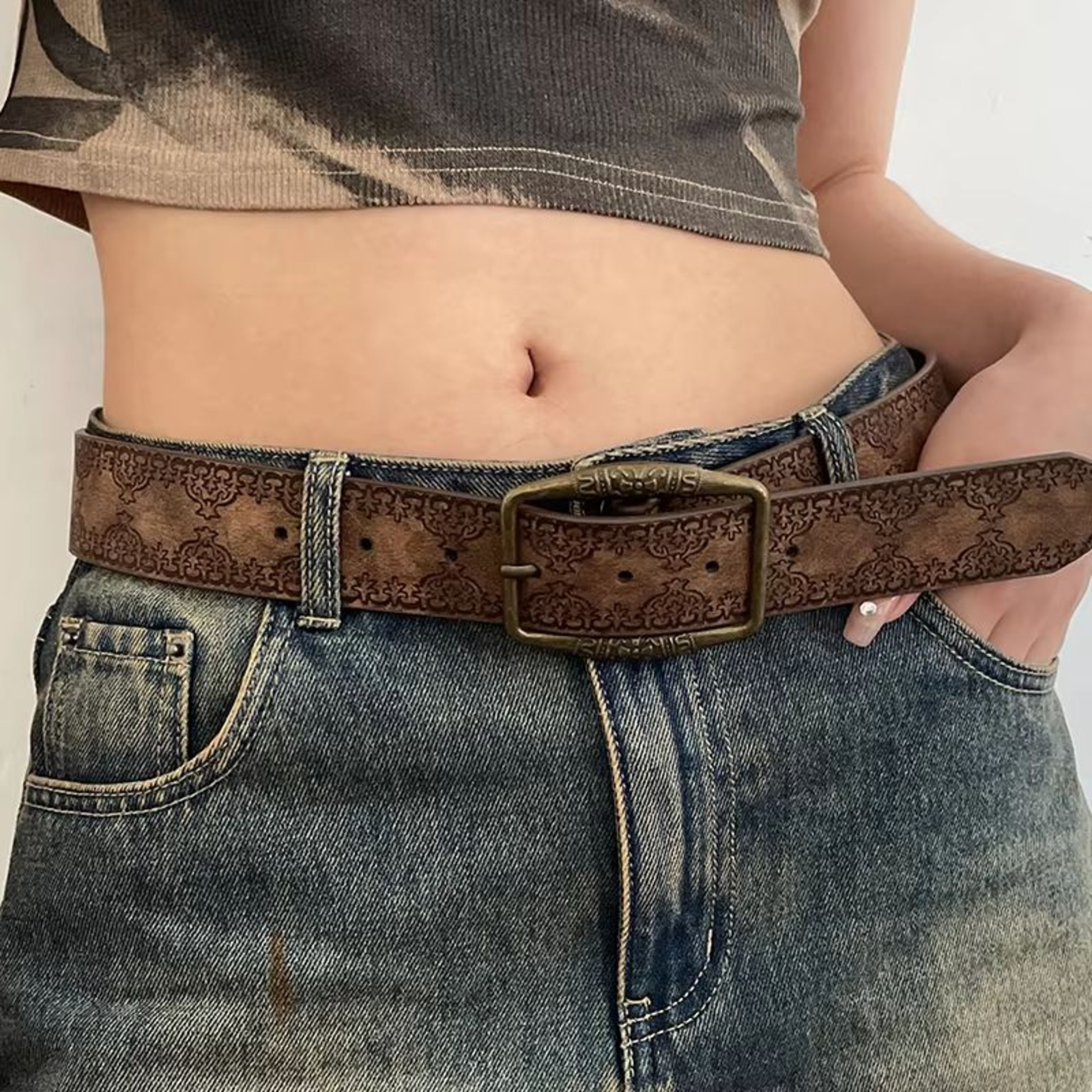 Aurora Muse Y2K Belt  Retro Brown Boho Waist Belt For Jeans  Dresses 5