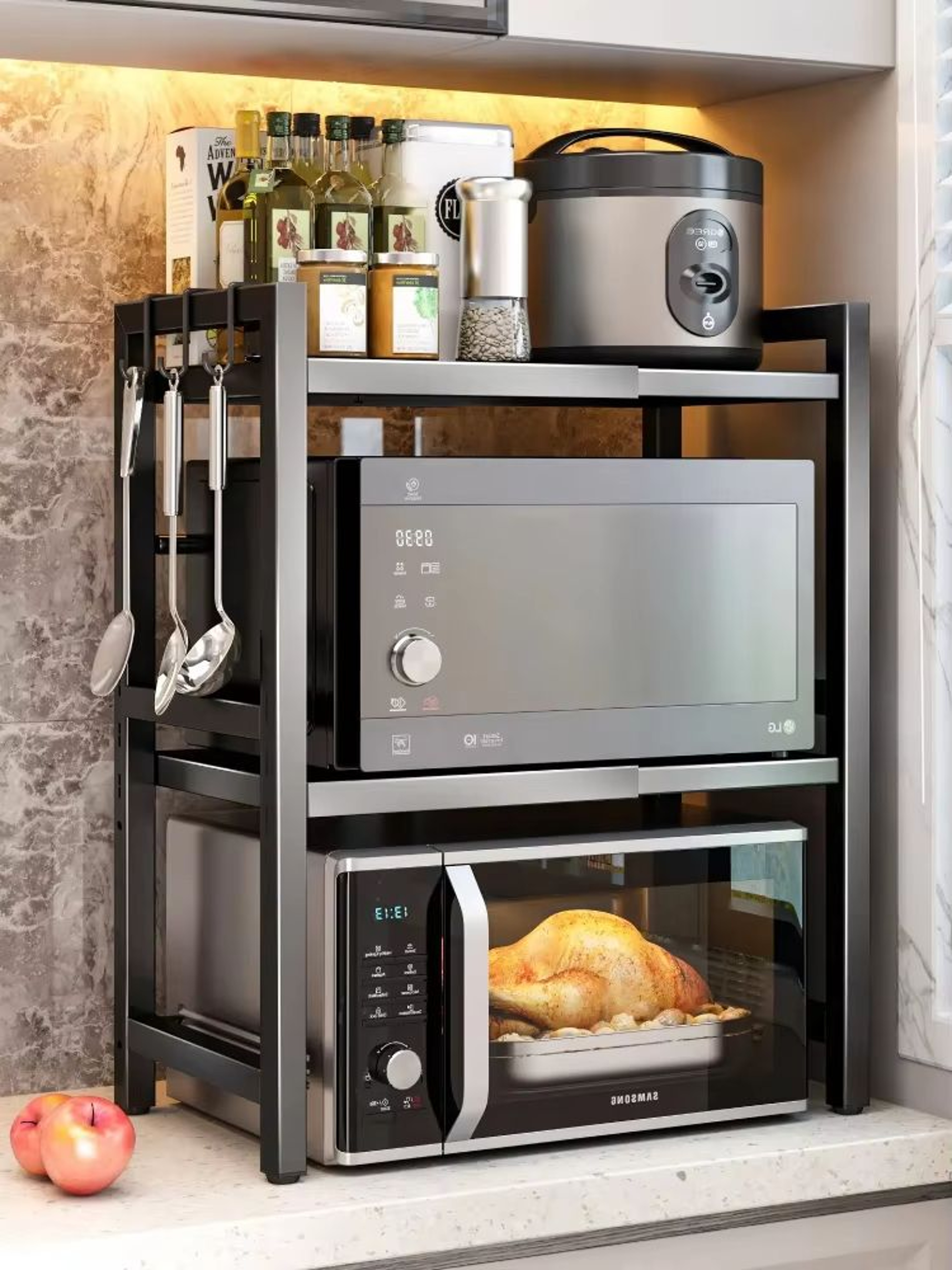 Retractable MultiFunction Microwave Oven  Kitchen Storage Rack 5
