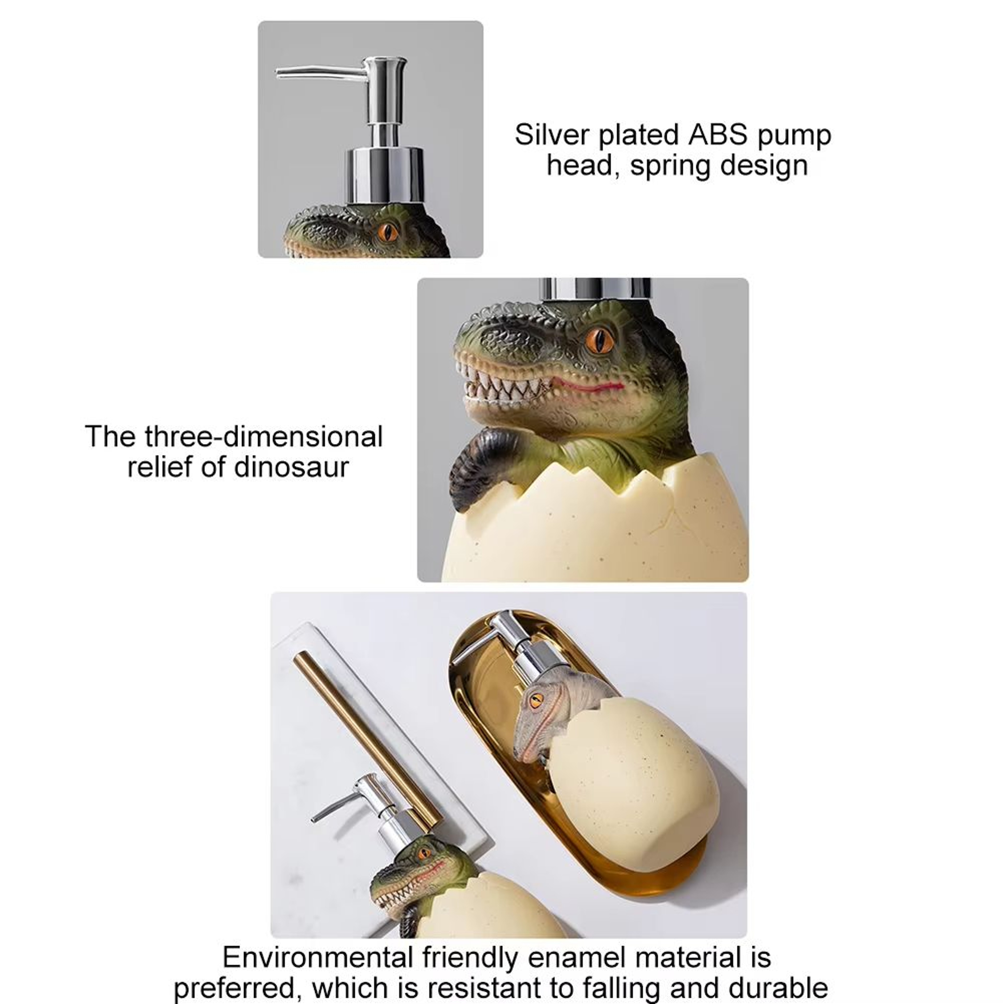 Cute Dinosaur Reusable Liquid Soap Dispenser With Leak Proof Pump For Bathroom And Vanity Use 4