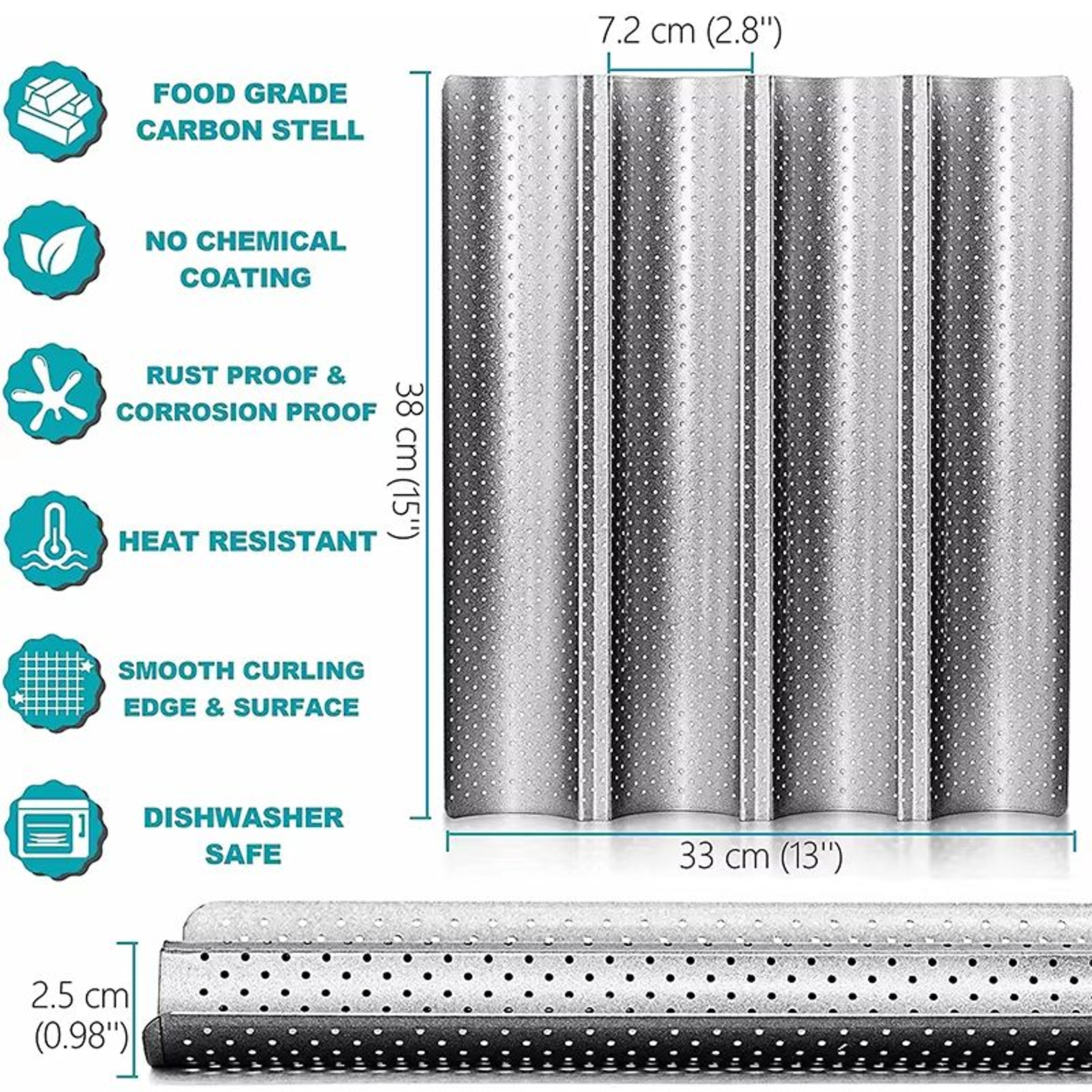 LMETJMA Nonstick Perforated French Bread Baking Pan For Four Baguette Loaves 1