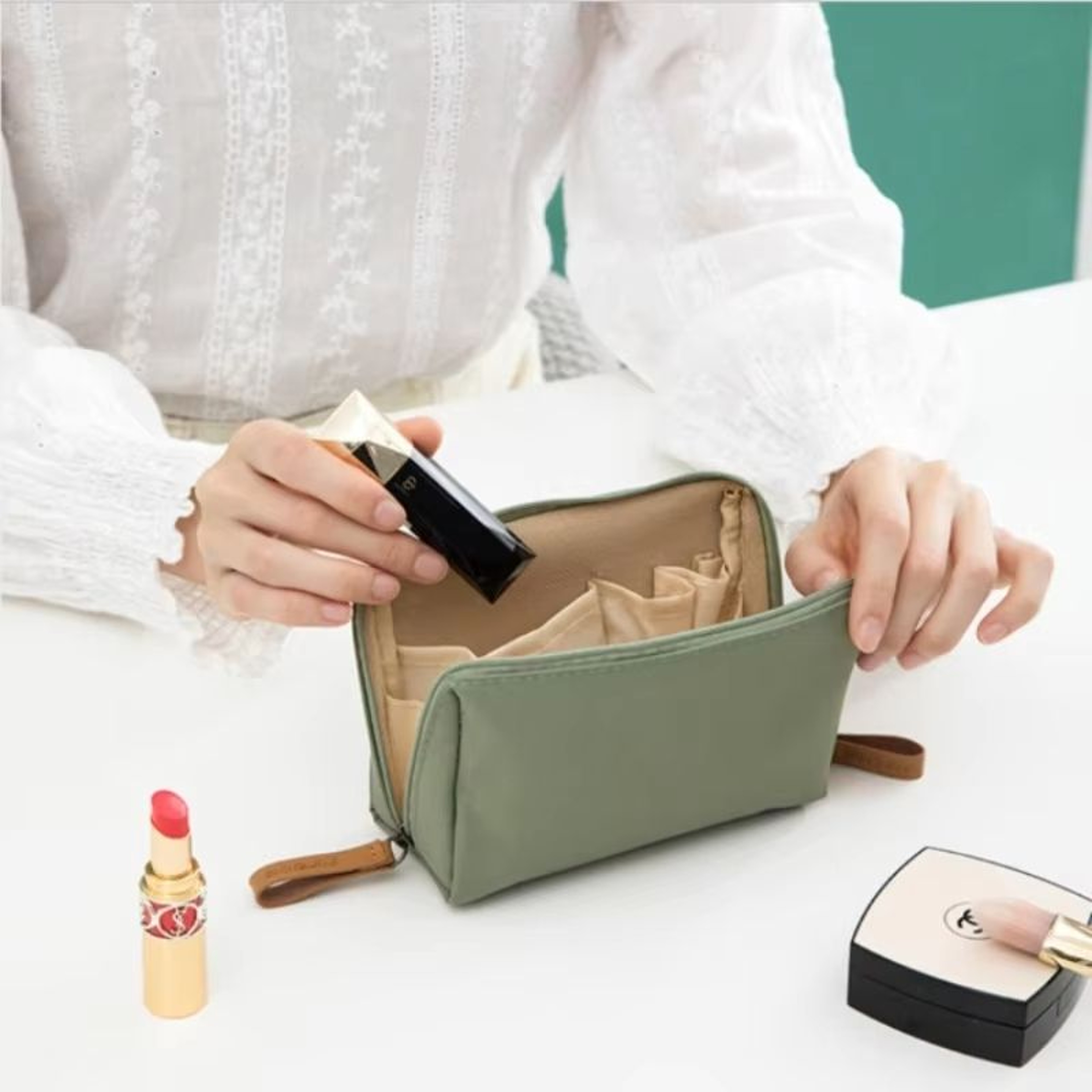 Portable Large Capacity Waterproof Makeup Bag Solid Color Handheld Travel Cosmetic Organizer For Wo 1
