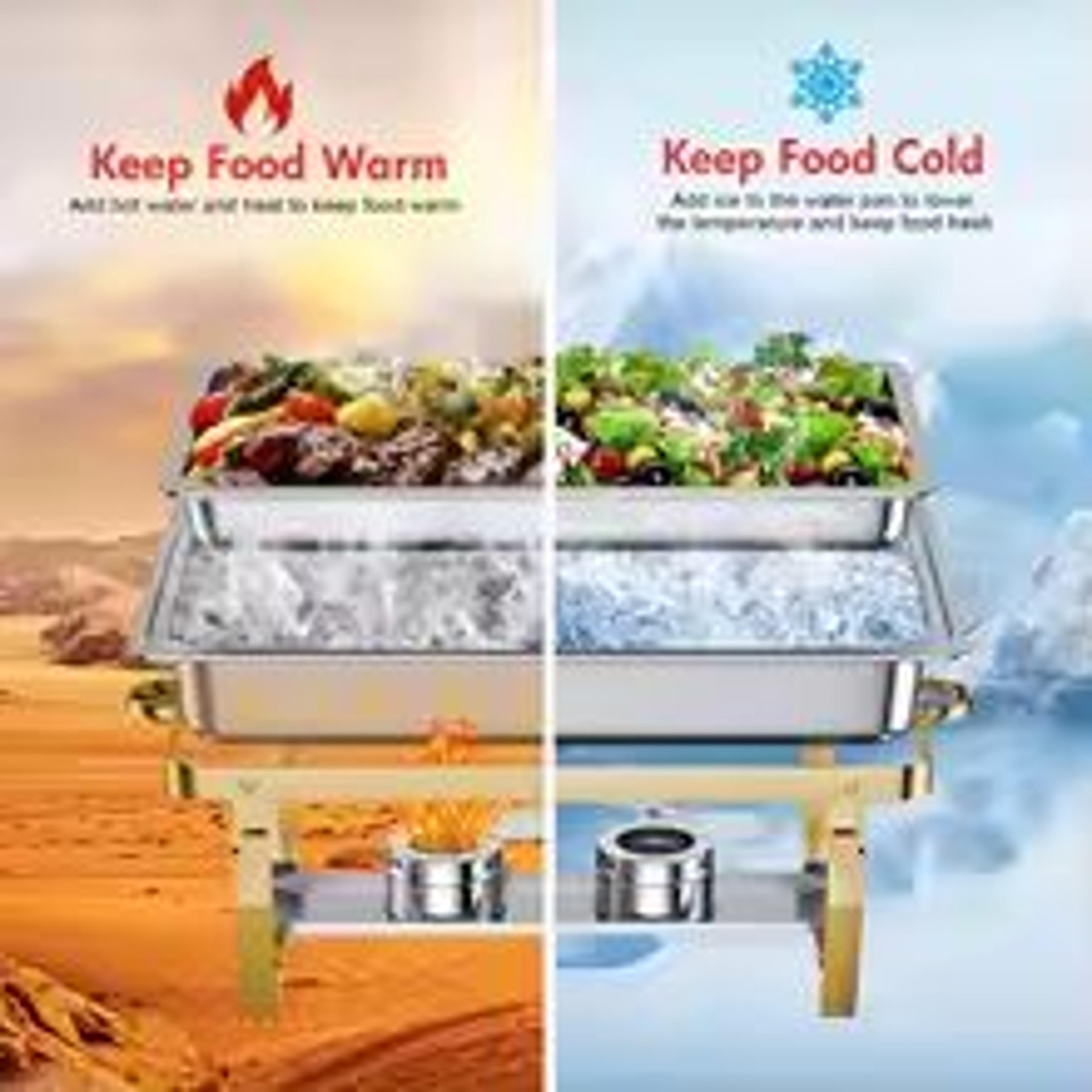 4Pack 8QT Rectangular SemiGoldPlated Stainless Steel Chafing Dish Buffet Set With Warmers 0