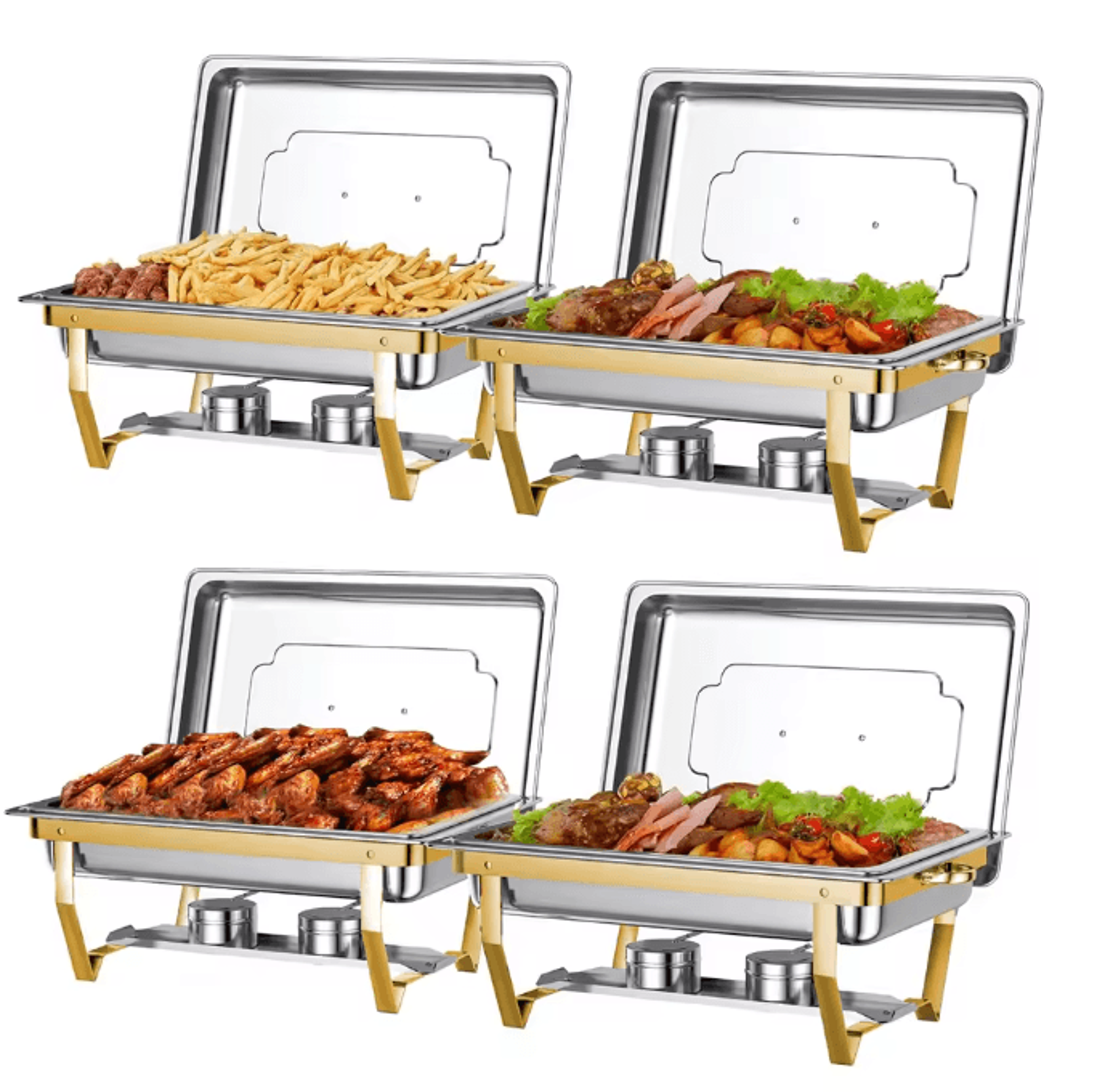 4Pack 8QT Rectangular SemiGoldPlated Stainless Steel Chafing Dish Buffet Set With Warmers 1