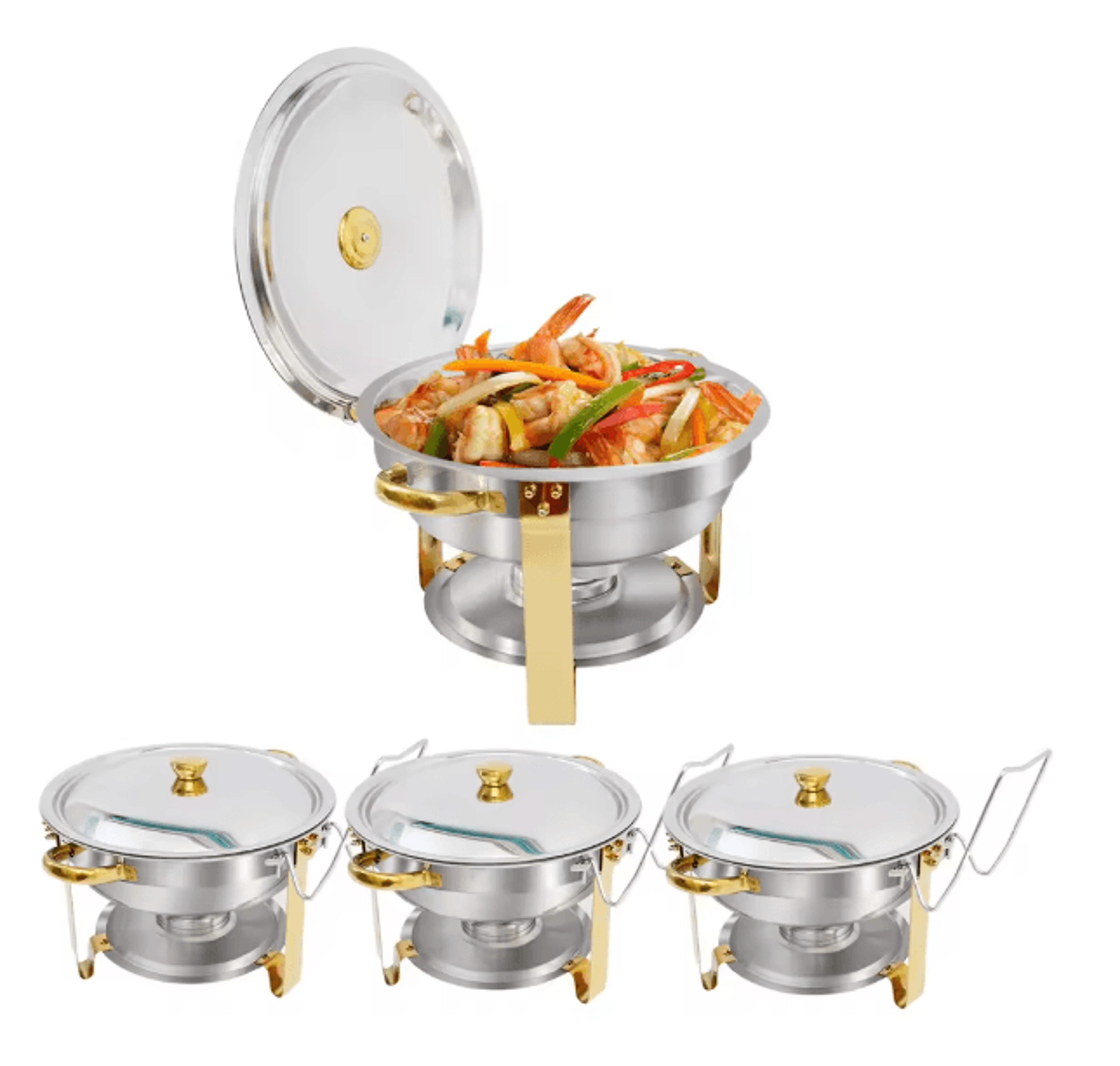 5 Qt Round Stainless Steel Buffet Warmer Chafing Dish Set With Half Gold Accent For Parties And Cat 0