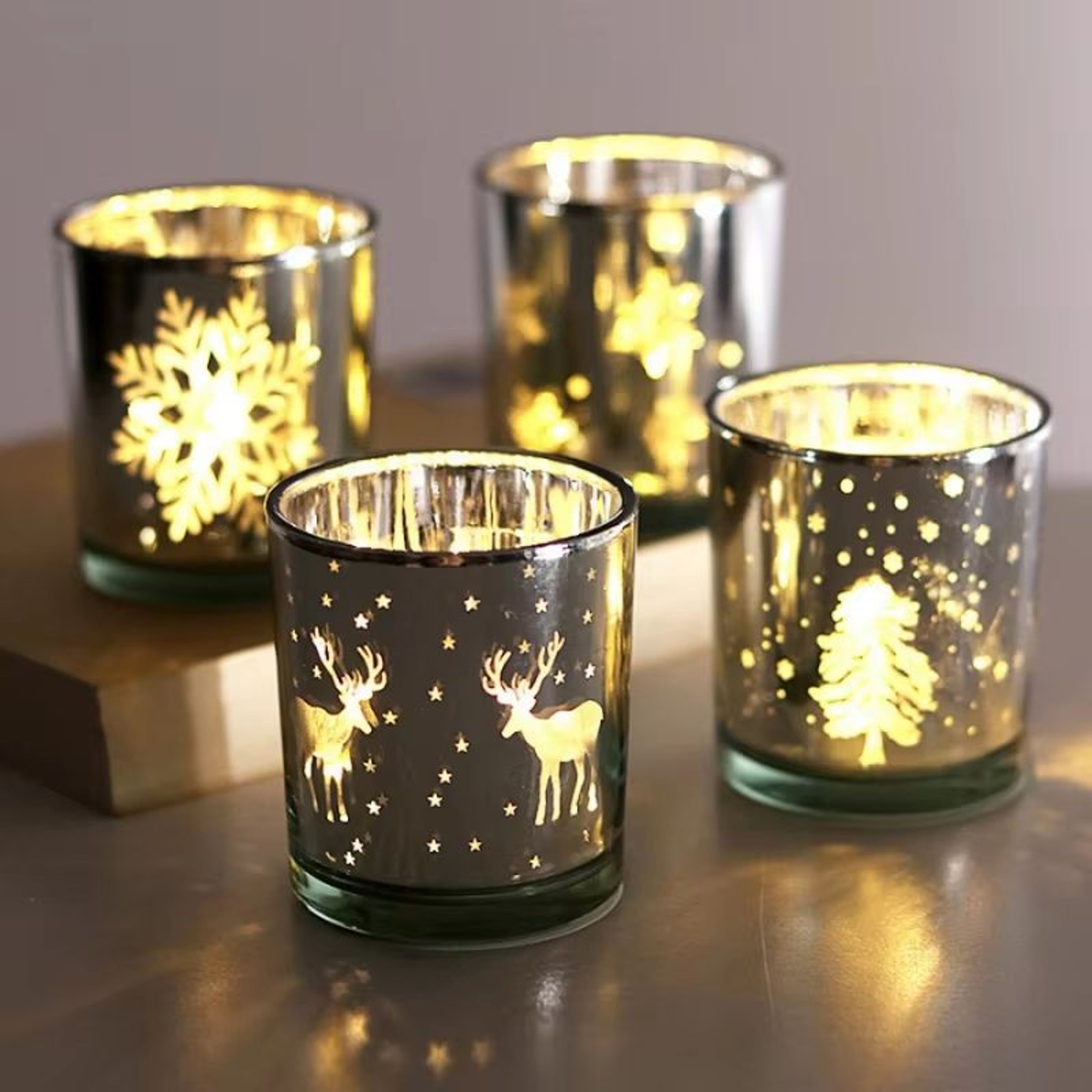 Mini Christmas Tree  Elk Glass Candle Holder  Festive Snowflake Candle Cup For Holiday Decor 3