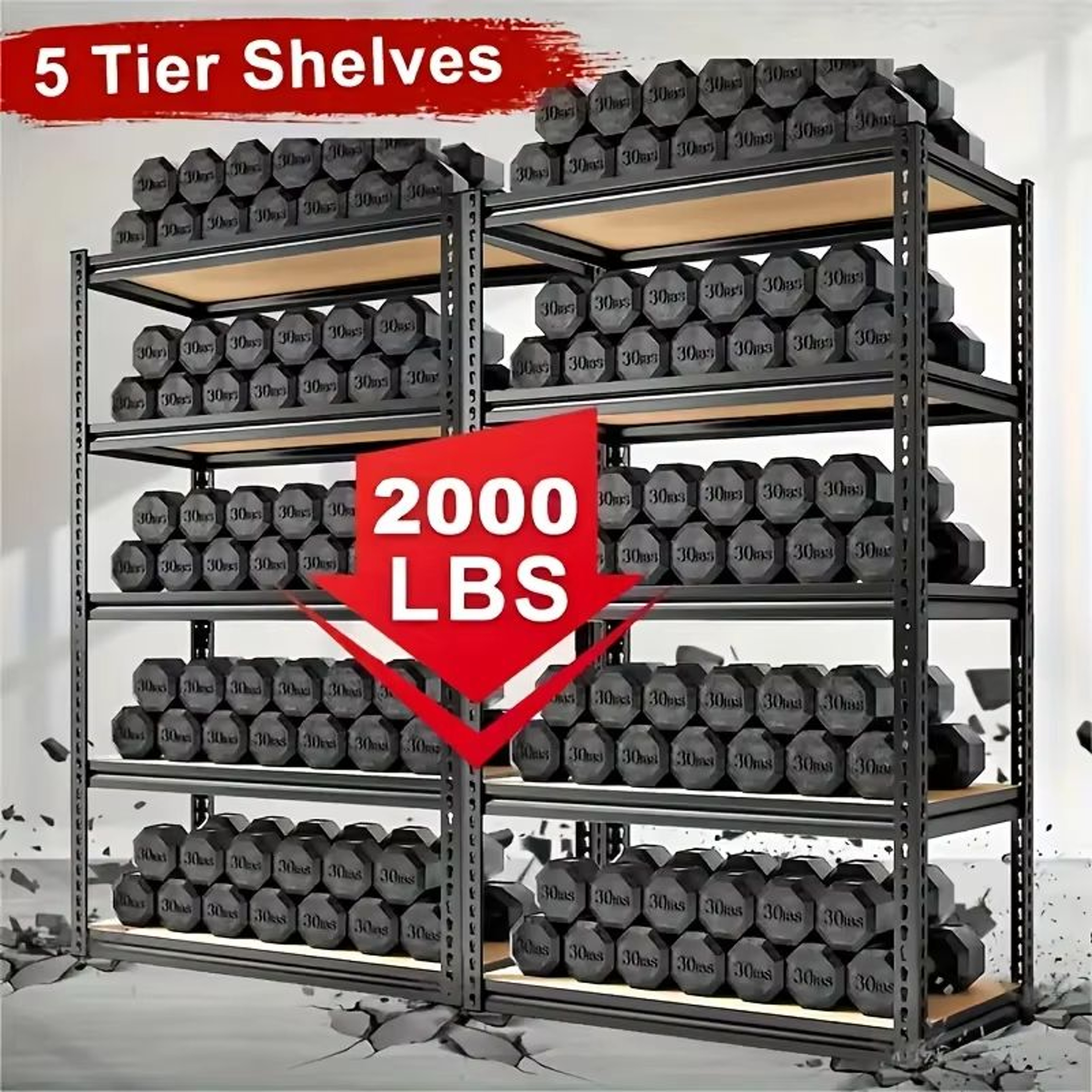 5 Tier Heavy Duty Shelving Unit 72x36x16in 2000lb Capacity Industrial Storage Rack In Matte Black 5