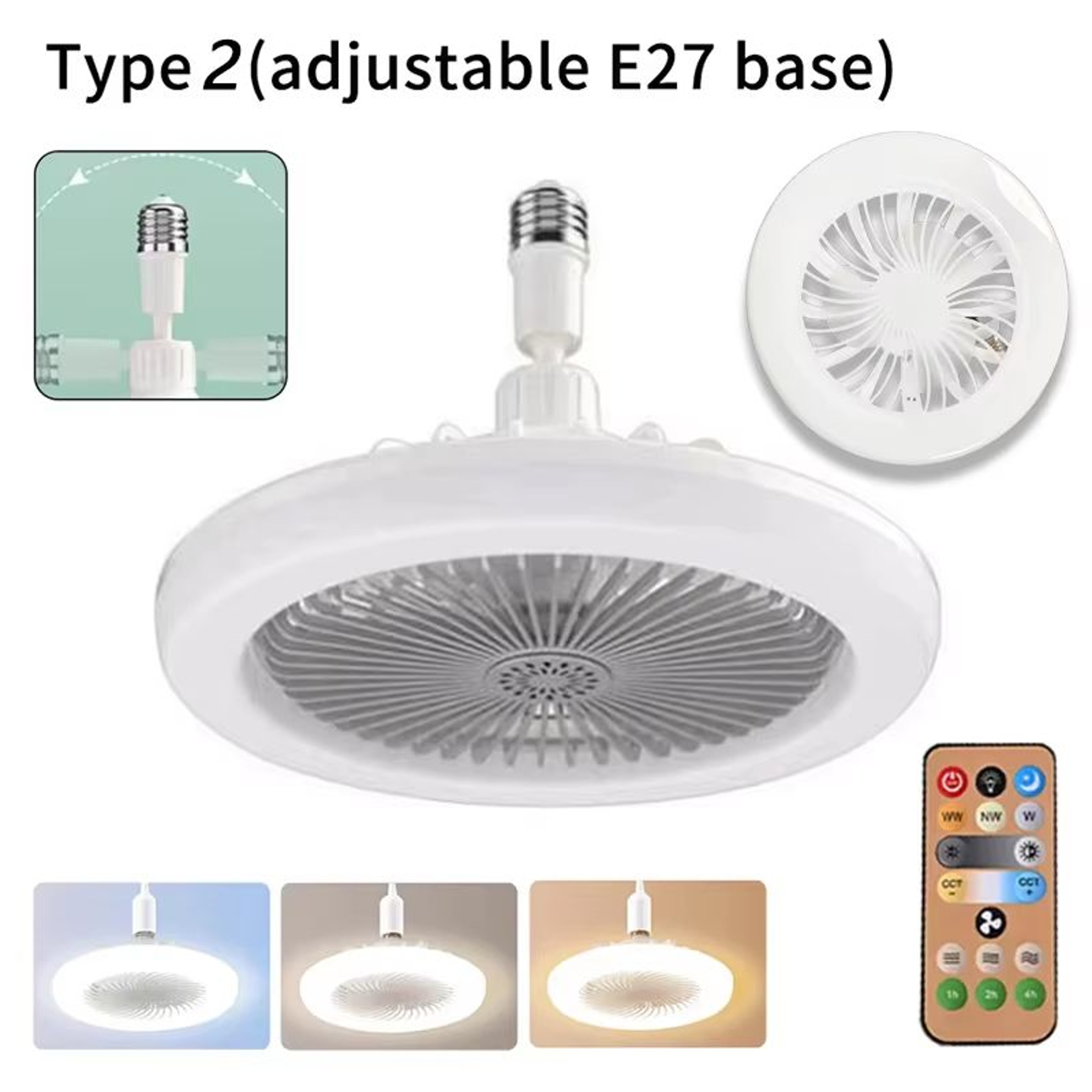 2in1 Ceiling Fan Lamp With Adjustable 3Speed Fan And Dimmable E27 LED Light 7