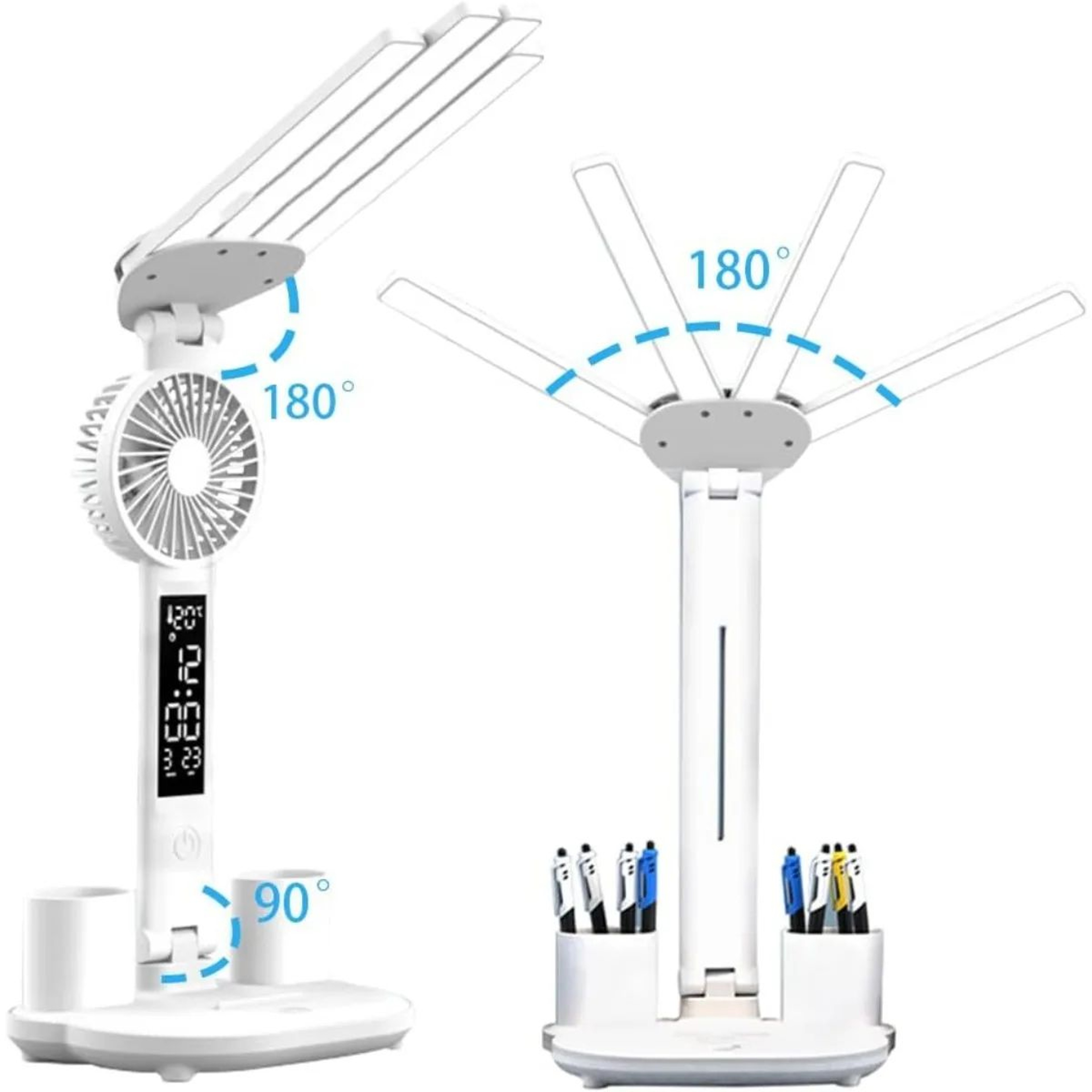Multifunction USB Charging 3Color LED Desk Lamp With Fan And Clock 2