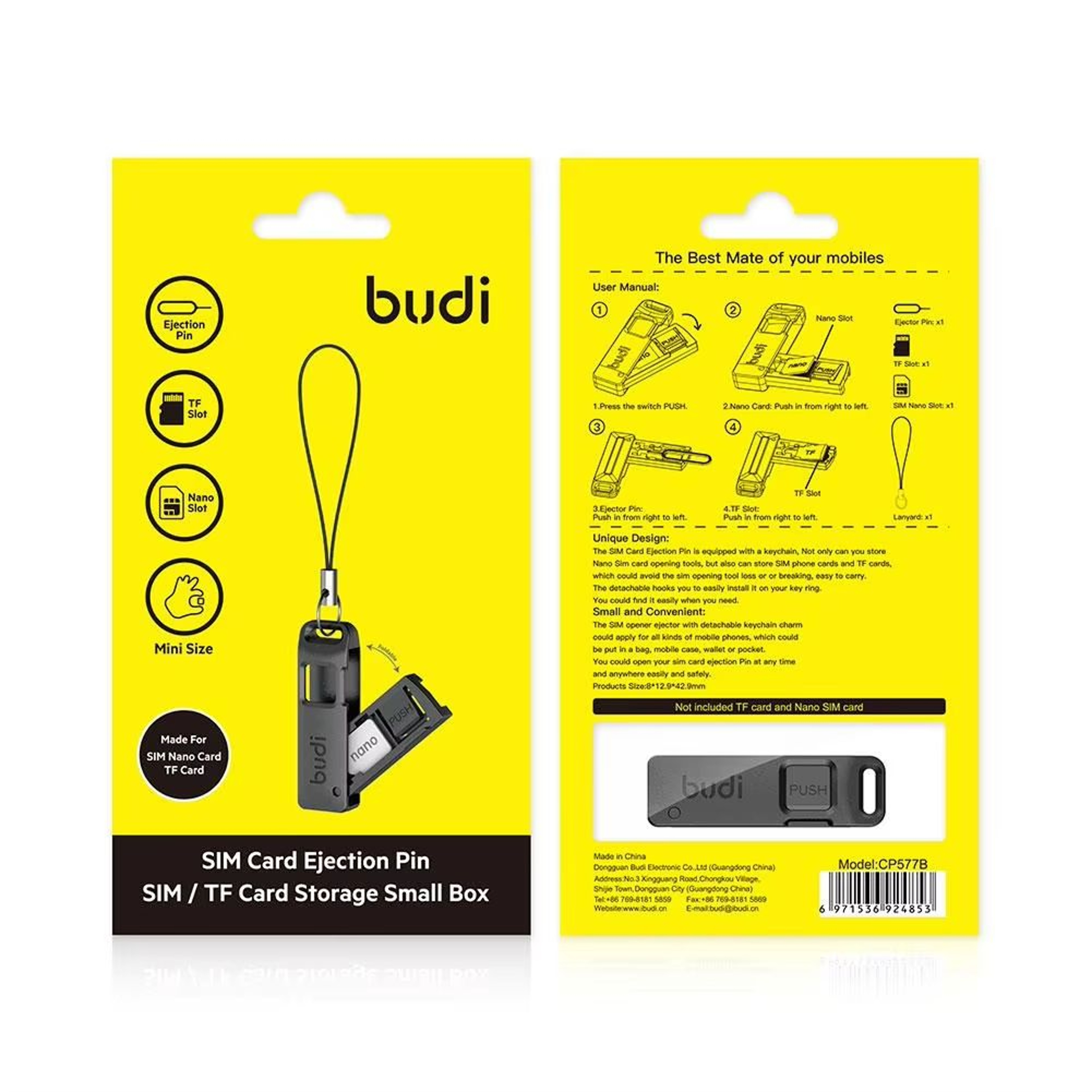 BUDI AntiLost SIM Card Ejector Pin Storage Box With Keyring For Phones And Tablets 5