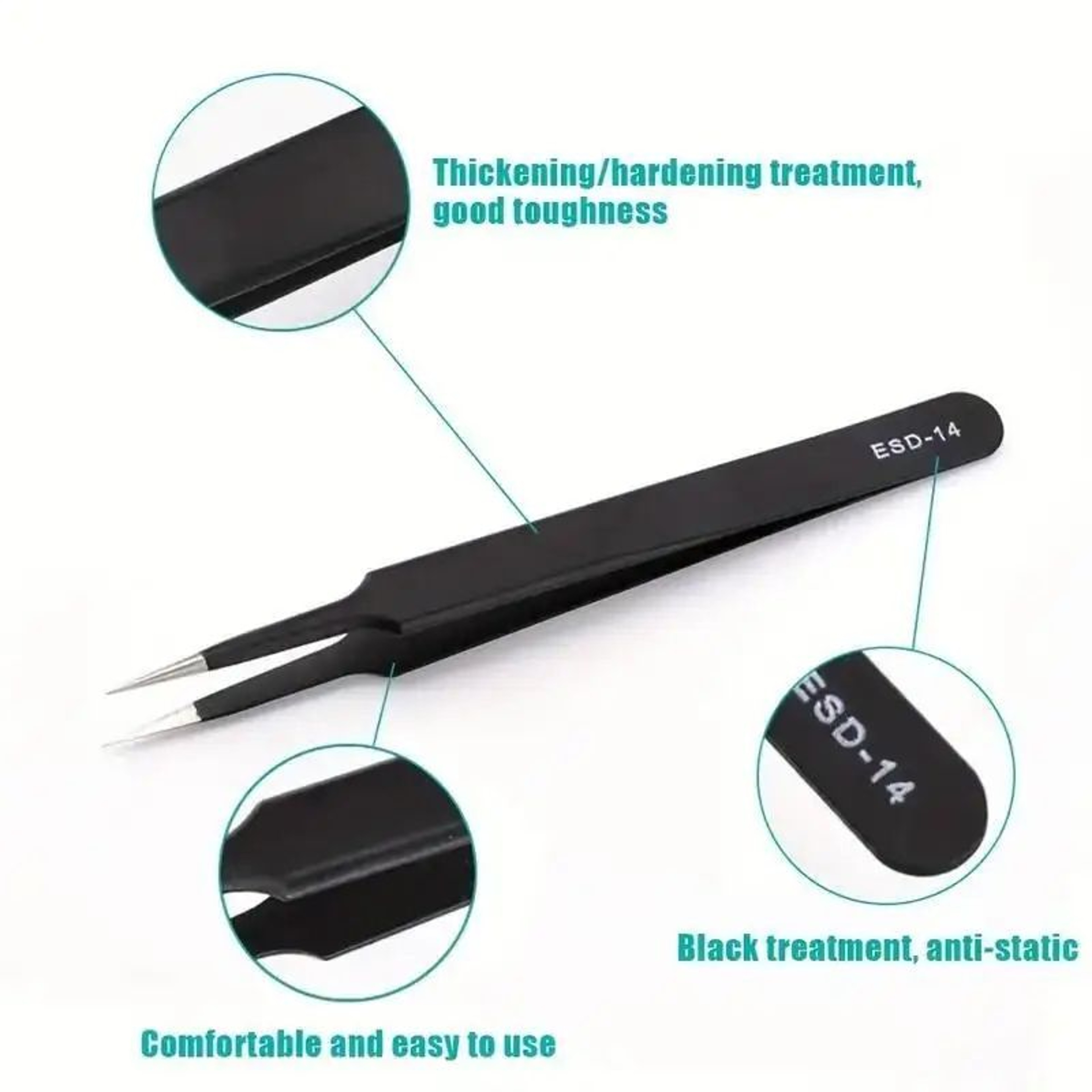 6 Pcs Precision Long ESD Stainless Steel Tweezers Set For Electronics And Repair 4
