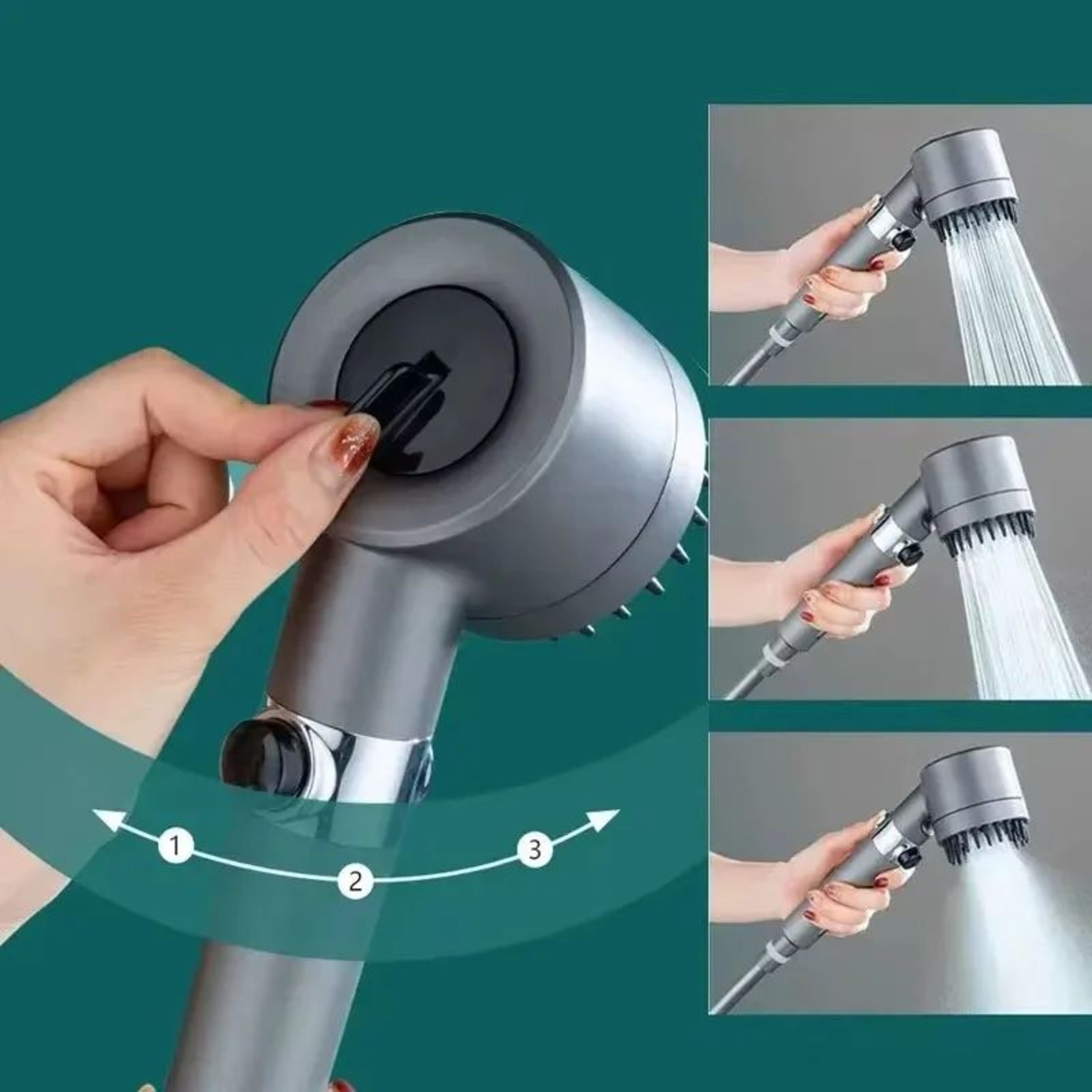 Portable ThreeSpeed Adjustable Shower Head With BuiltIn Head Massage Filter 1