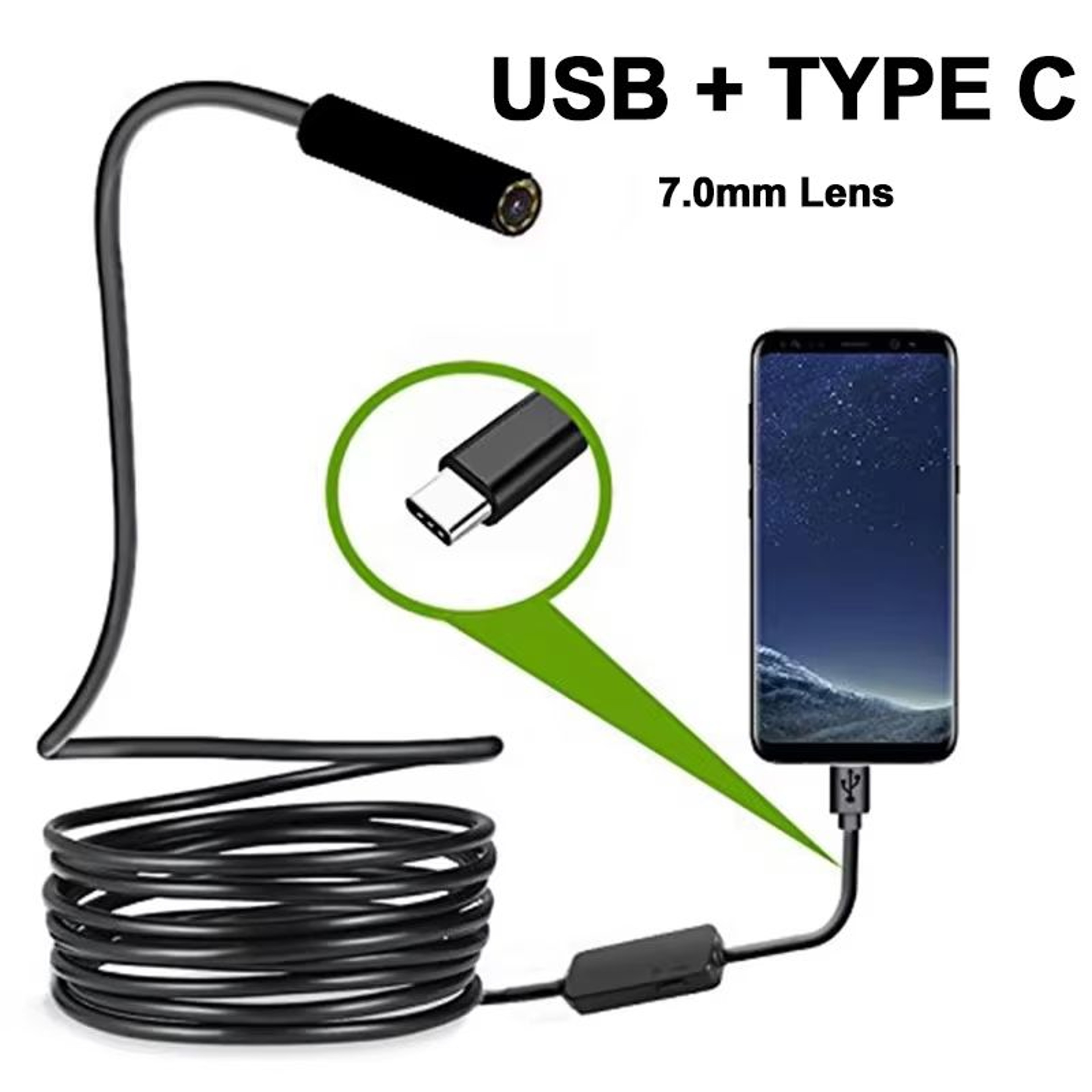 MultiLens USBTypeC Flexible Endoscope Camera 55 Mm  70 Mm  80 Mm With Adjustable LED Lights 7