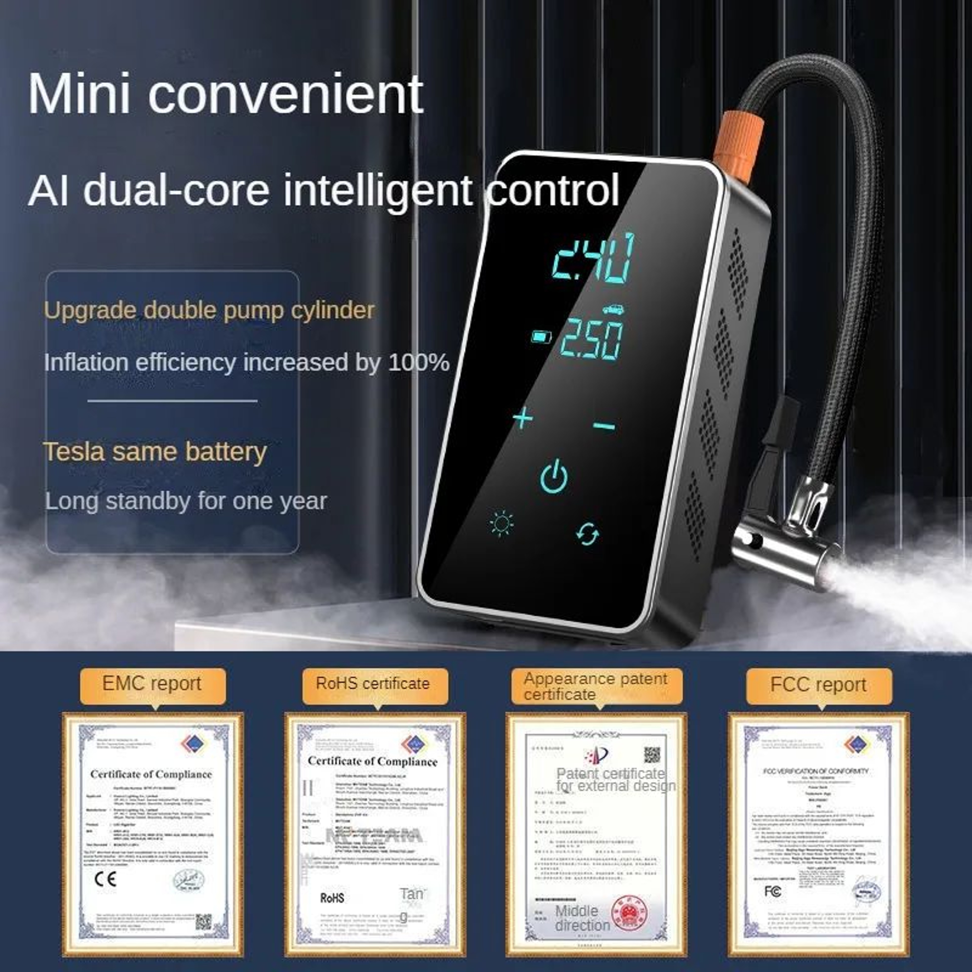 Wireless Portable 150 PSI Electric Tire Inflator Pump With Touch Screen 2