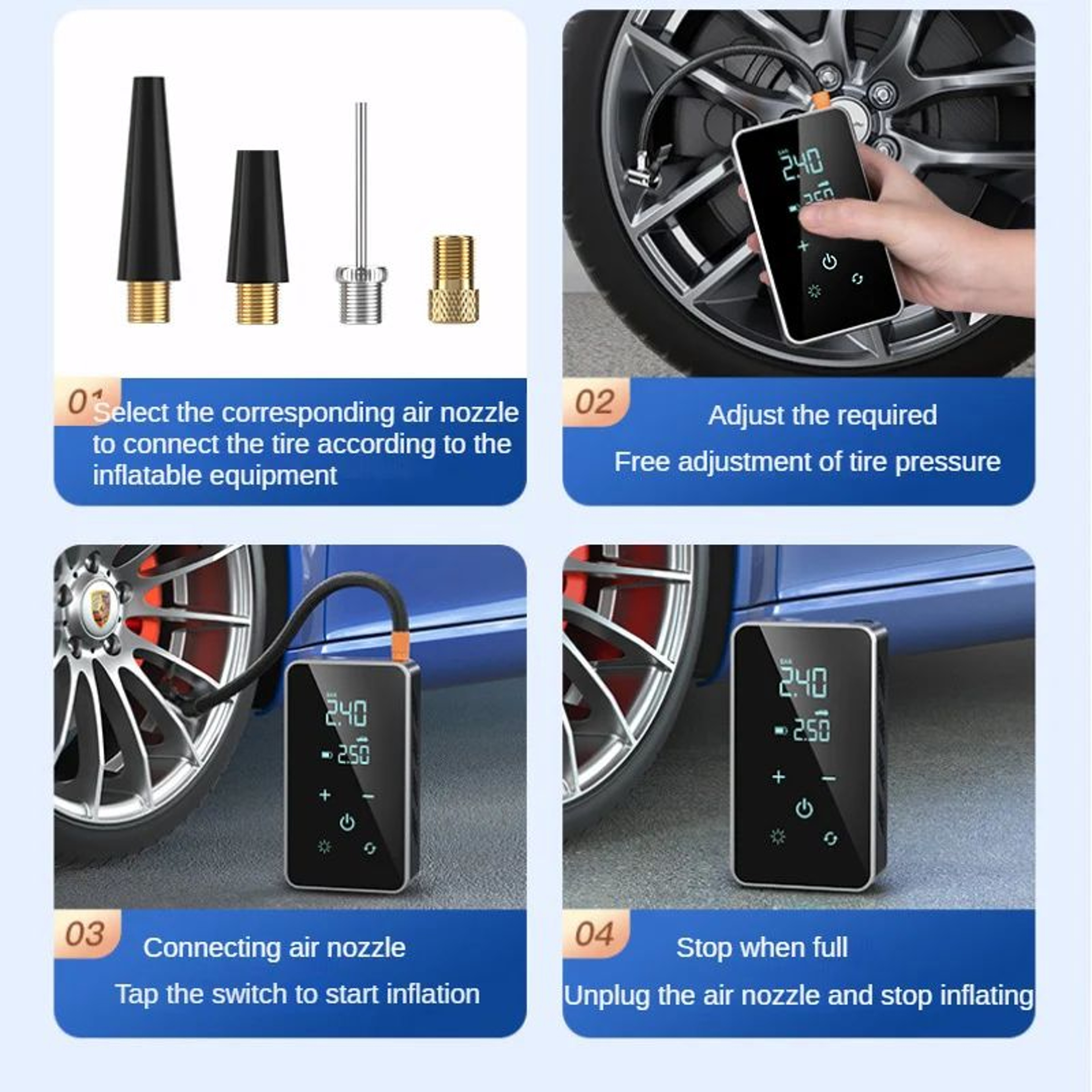 Wireless Portable 150 PSI Electric Tire Inflator Pump With Touch Screen 5
