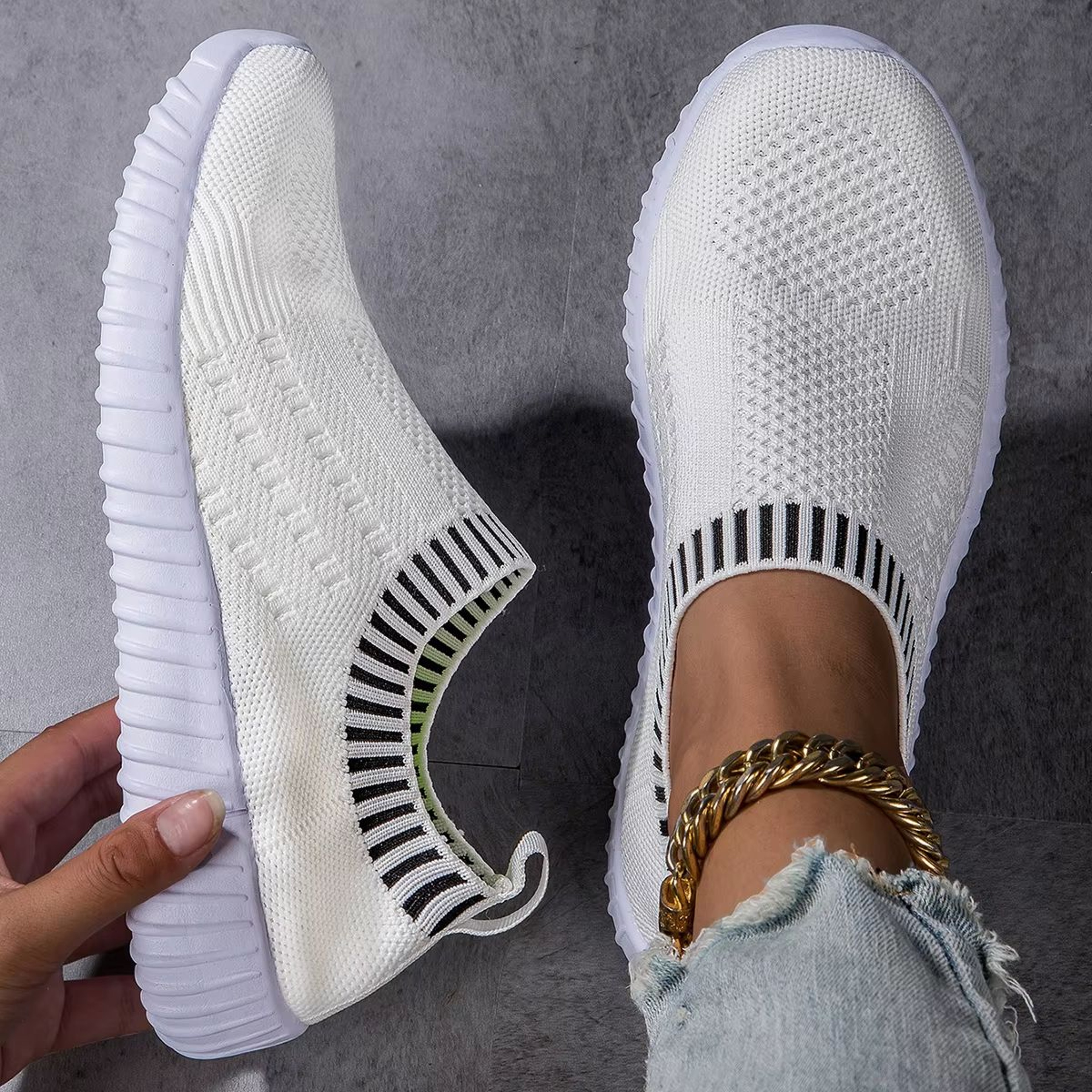 Womens Breathable Knit Sneakers Lightweight Mesh Casual Lace Up Shoes 5