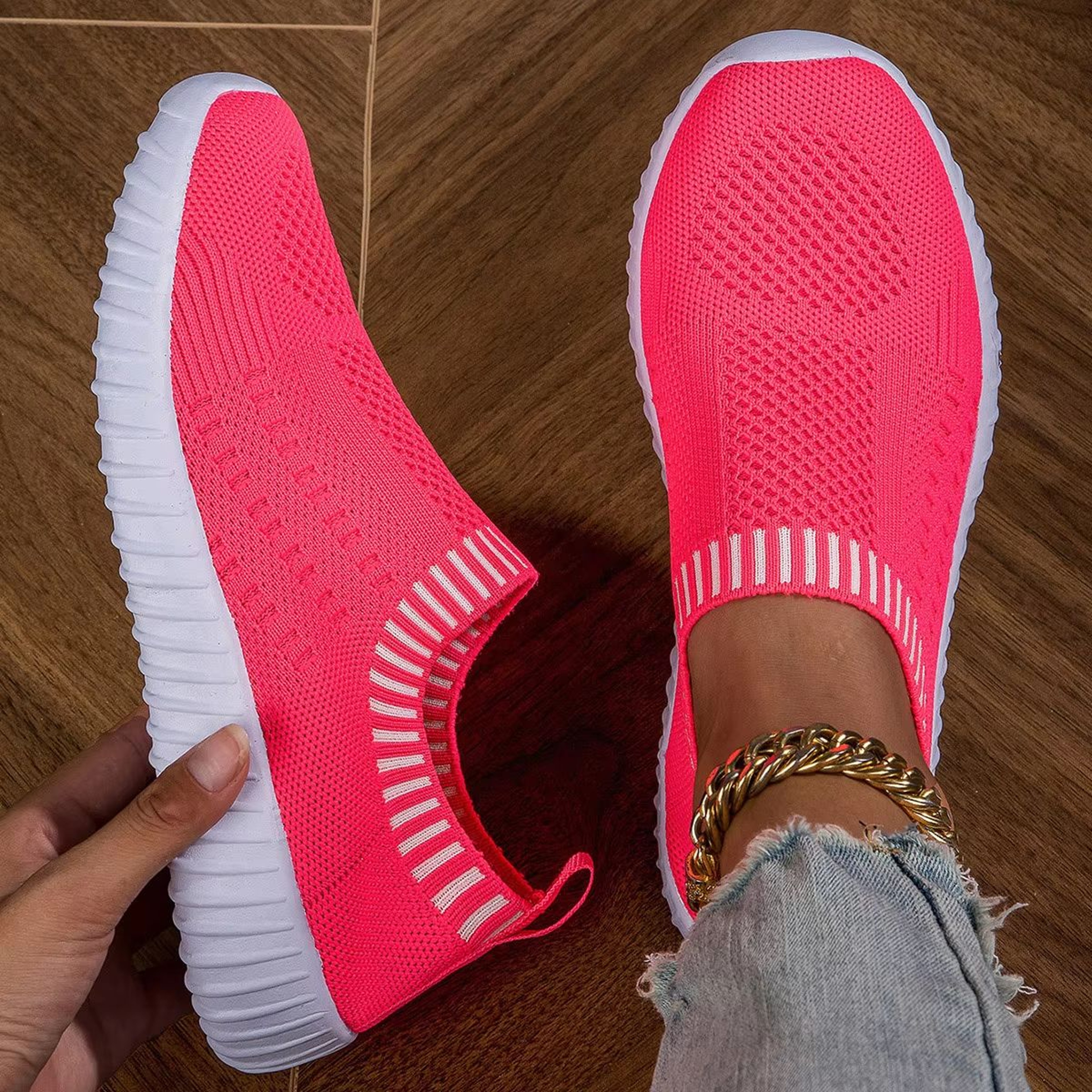 Womens Breathable Knit Sneakers Lightweight Mesh Casual Lace Up Shoes 9