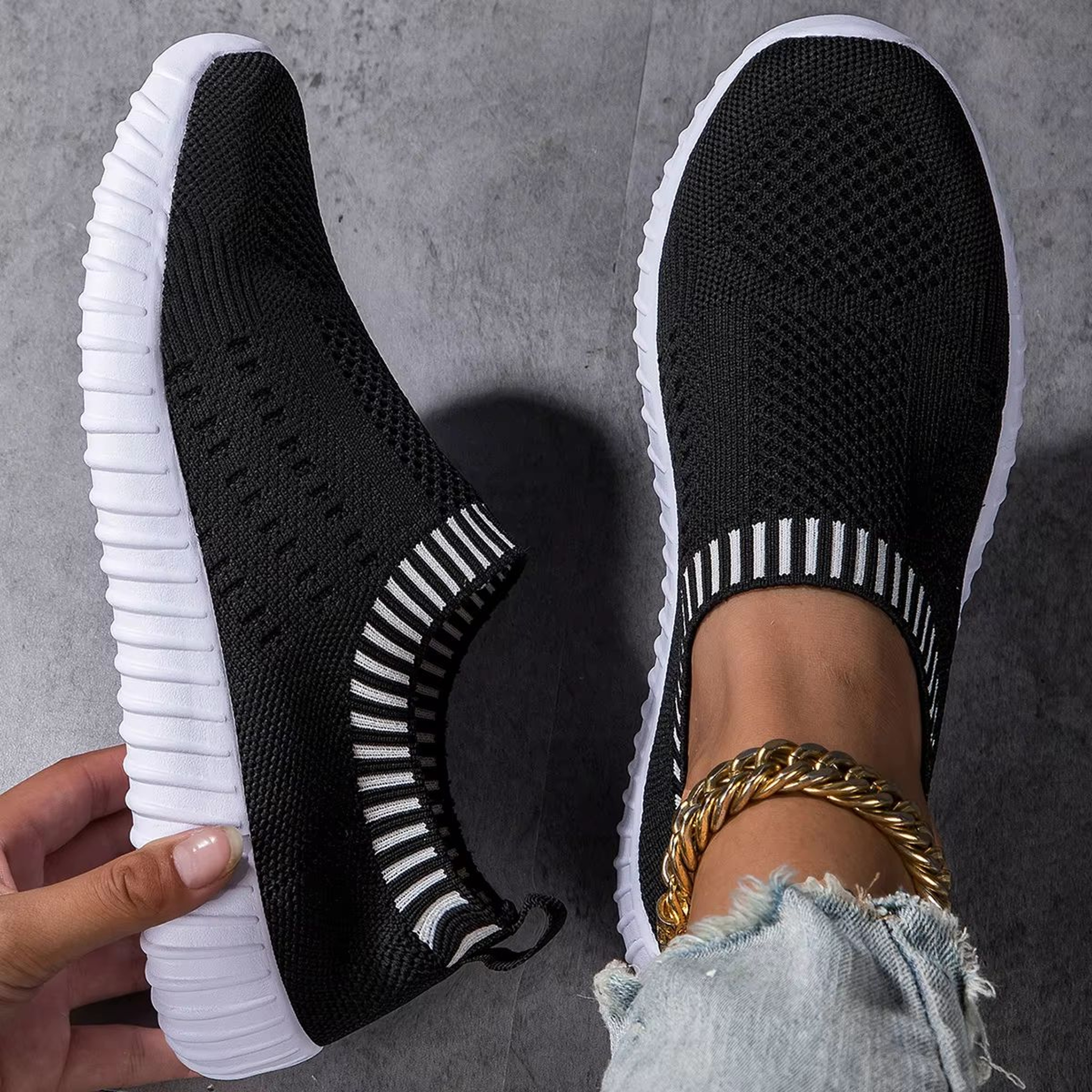 Womens Breathable Knit Sneakers Lightweight Mesh Casual Lace Up Shoes 7