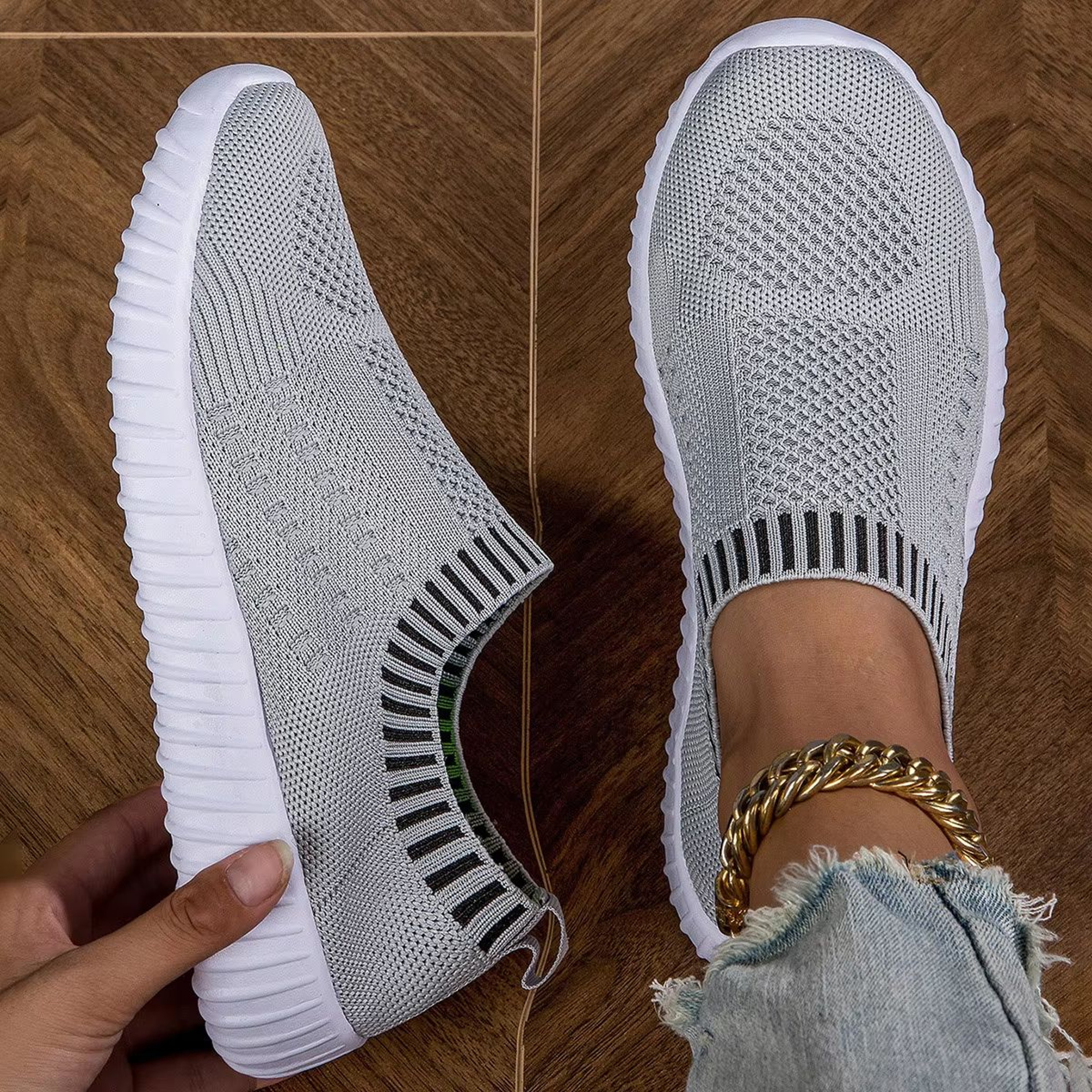 Womens Breathable Knit Sneakers Lightweight Mesh Casual Lace Up Shoes 8