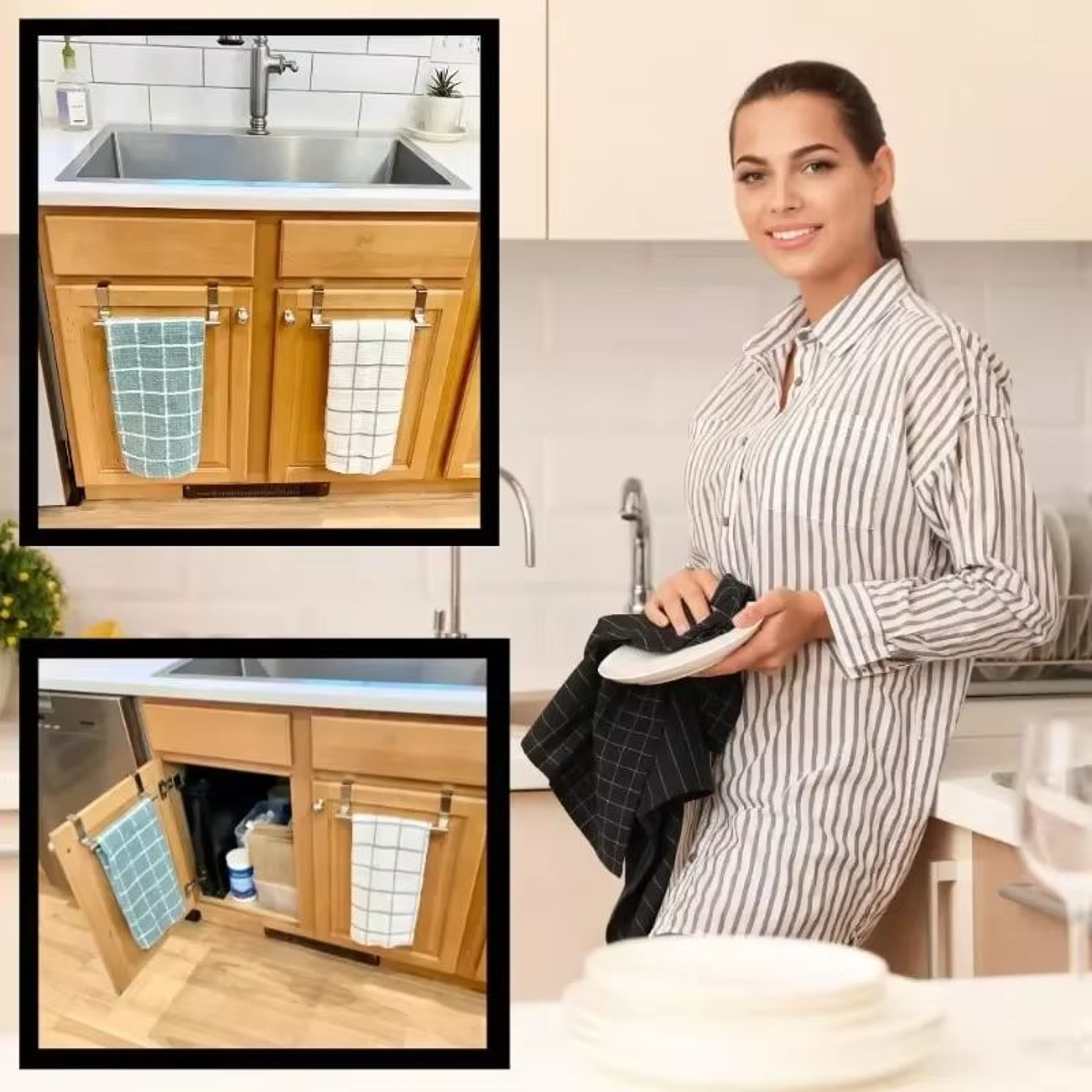 Stainless Steel OverDoor Towel Rack NoDrill Hanging Bar For Bathroom And Kitchen 4