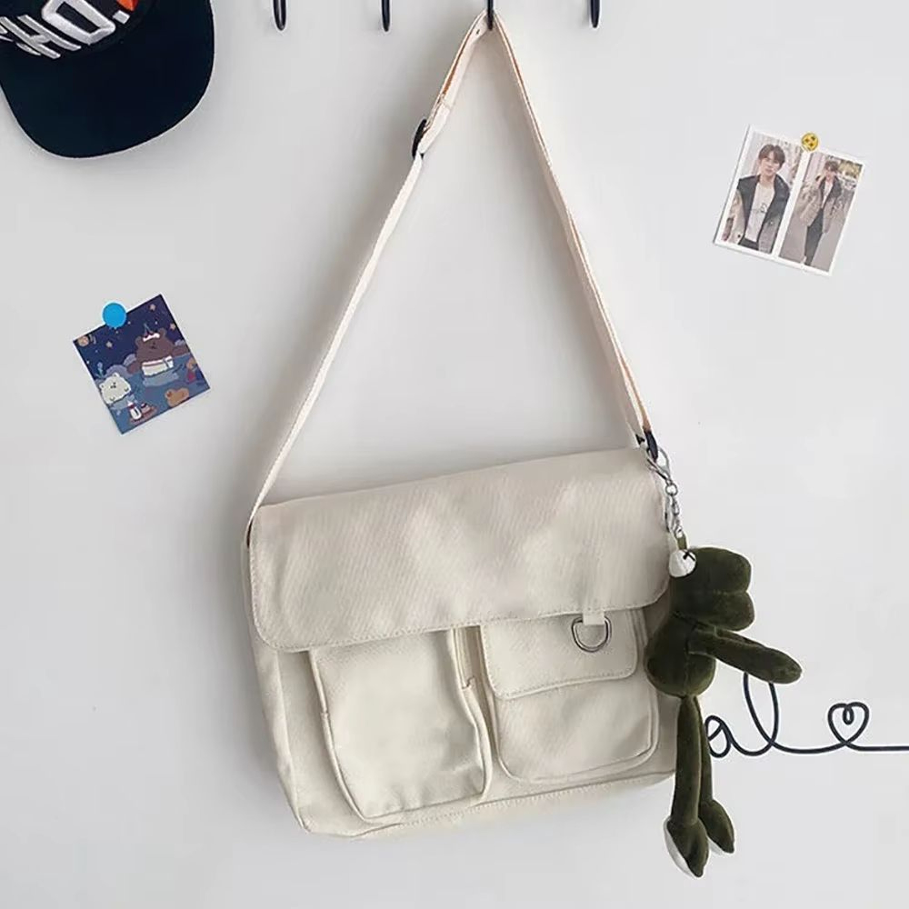 Large Capacity Canvas Crossbody Bag For Women Solid Color Shoulder Bag 11